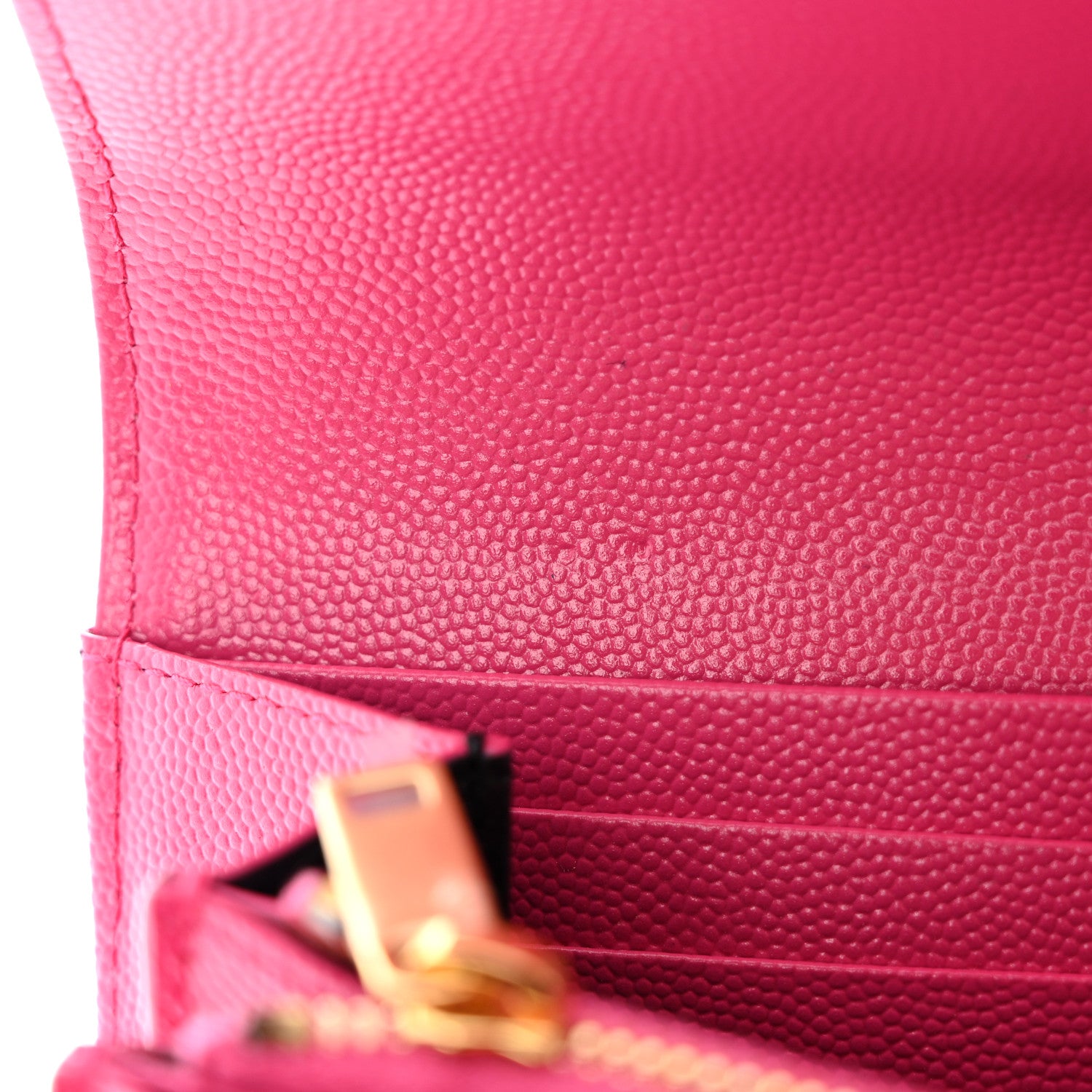 Saint Laurent Grain De Poudre Matelasse Chevron Monogram Flap Wallet Fuxia 9 of 11