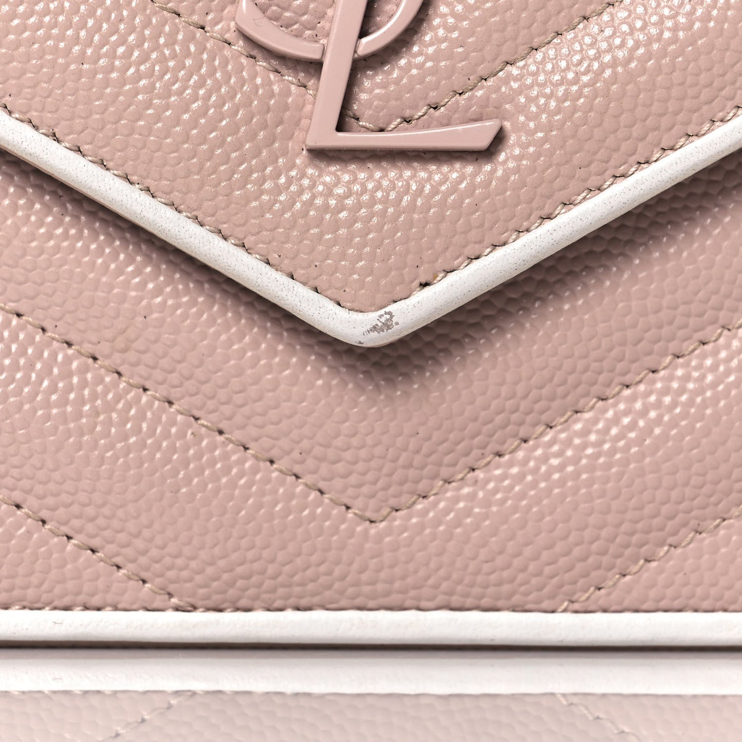 Grain De Poudre Matelasse Chevron Monogram Envelope Chain Wallet Pink White