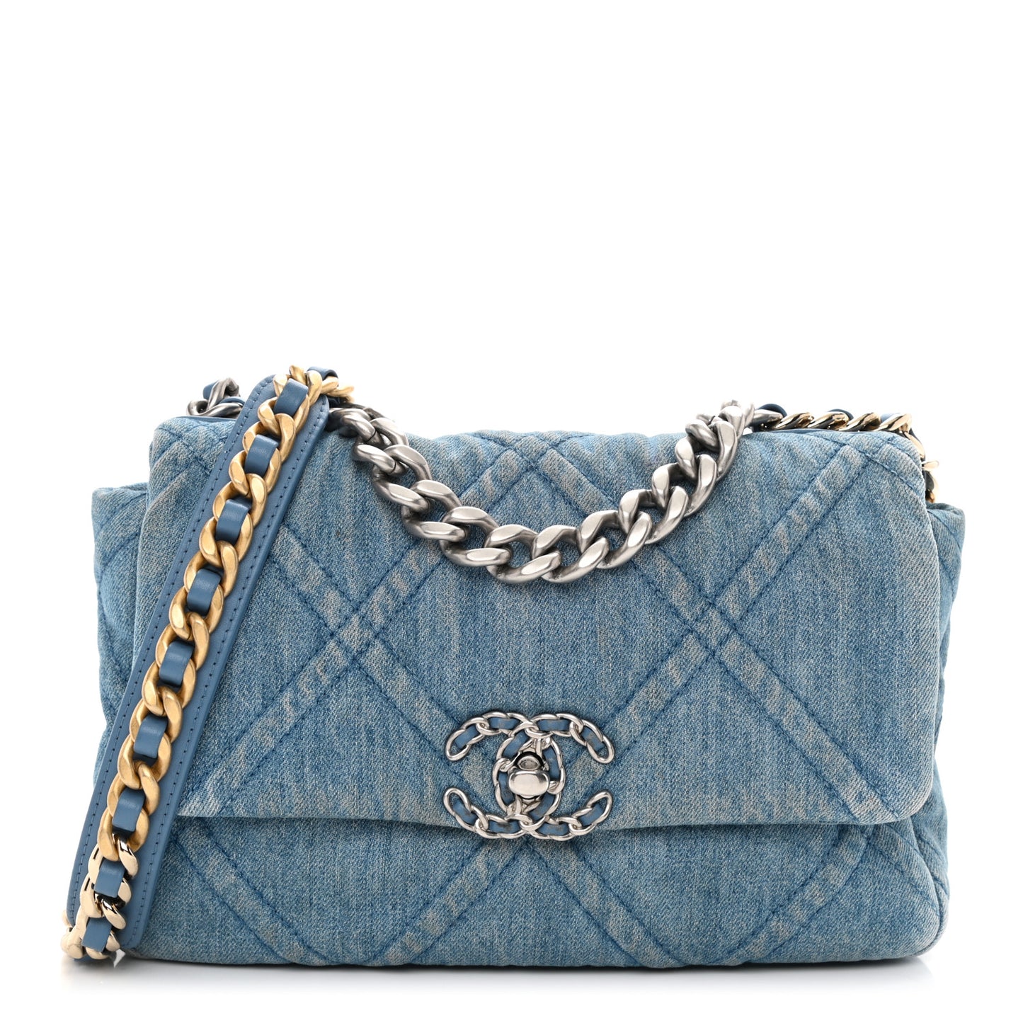 Denim Quilted Medium Chanel 19 Flap Blue