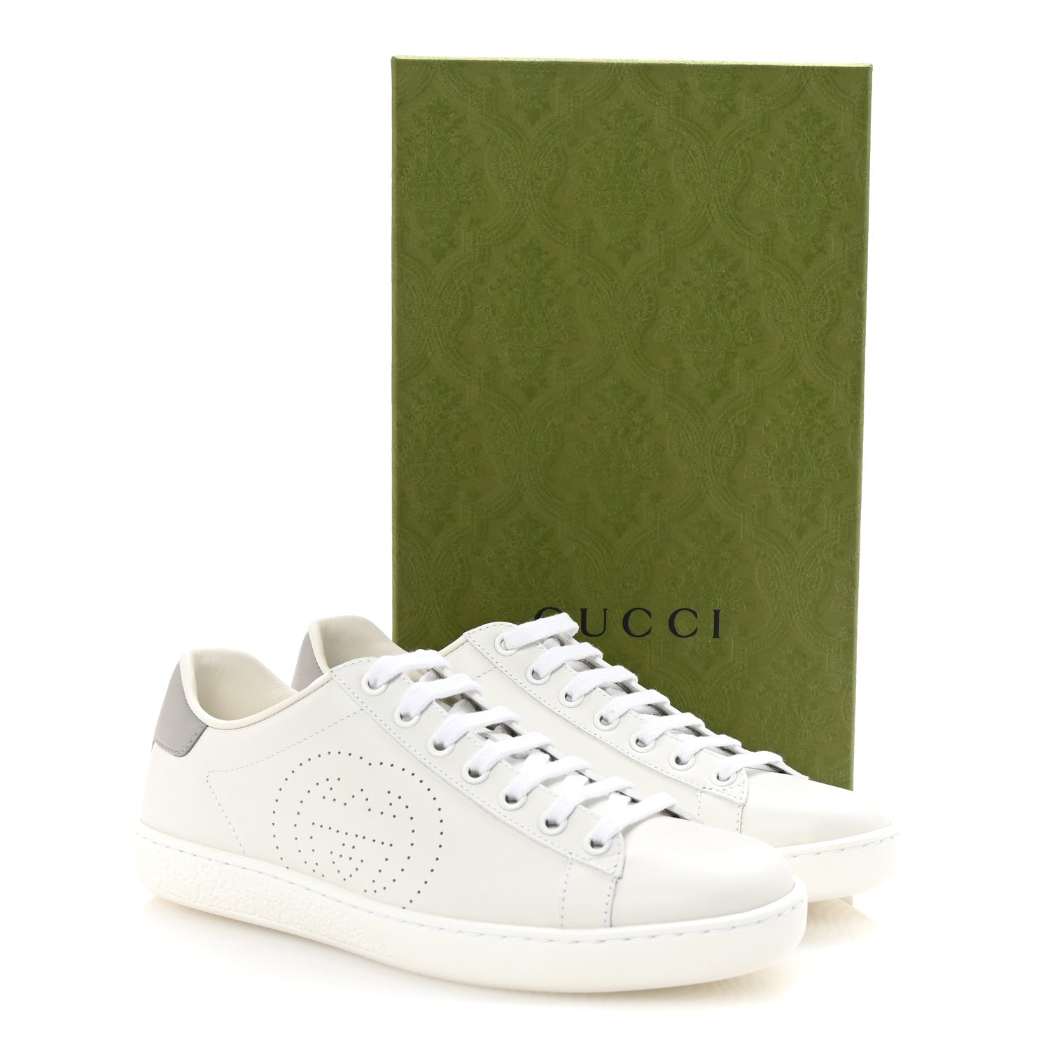 Gucci Calfskin Interlocking G Perforated Womens Ace Sneakers 37 White Grey Sky 10 of 10
