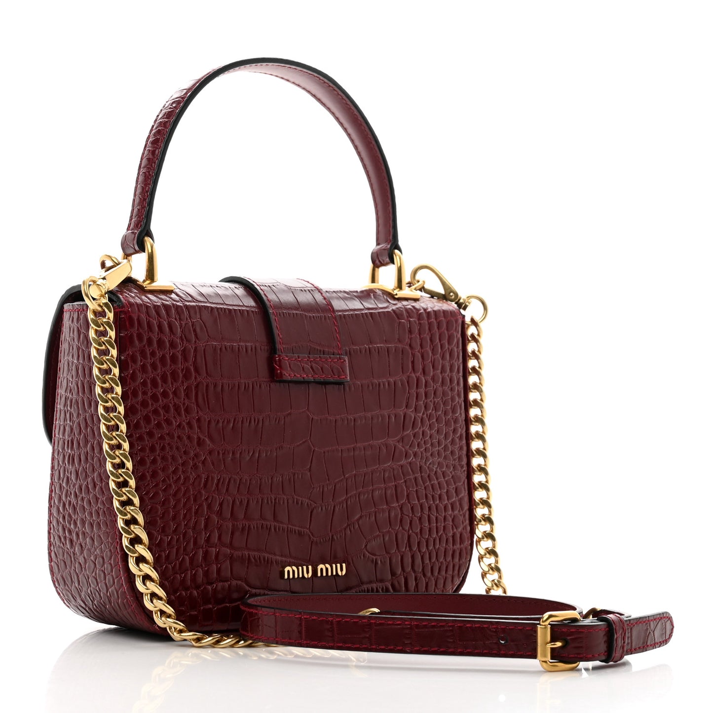 Crocodile Print Calfskin Top Handle Bag Rubino