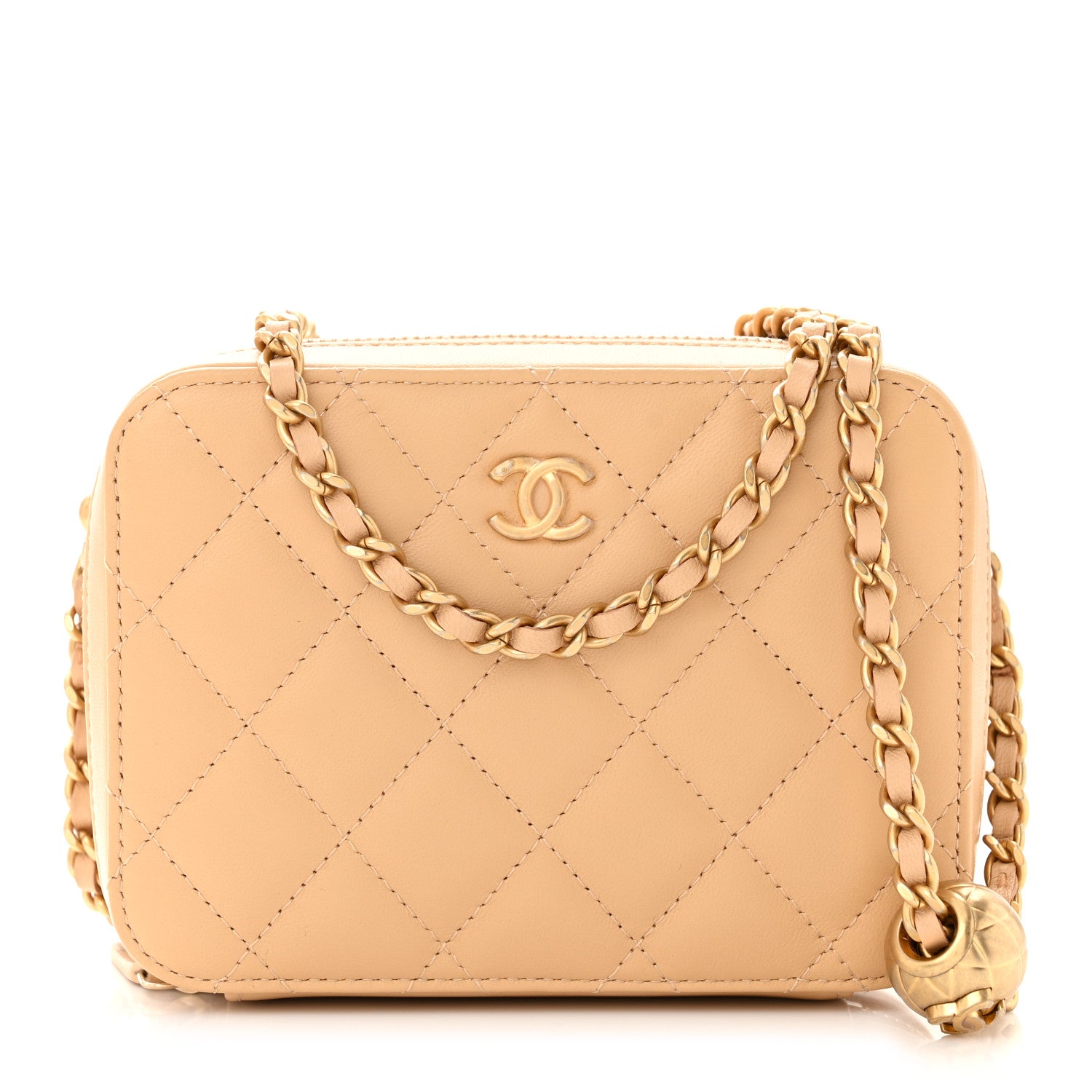 Chanel Lambskin Quilted CC Pearl Crush Camera Case Beige 1 of 11