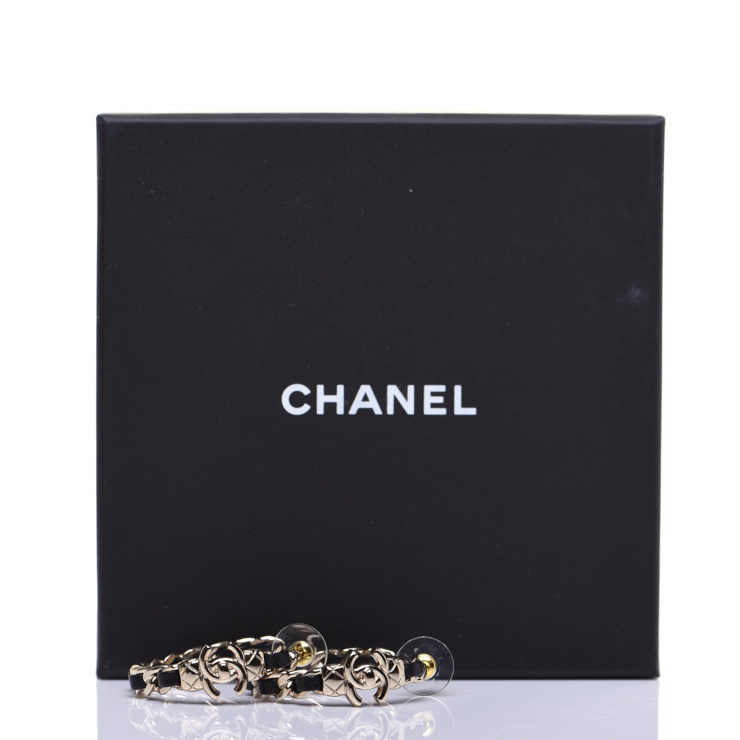 Lambskin CC Turnlock Chain Hoop Earrings Gold Black