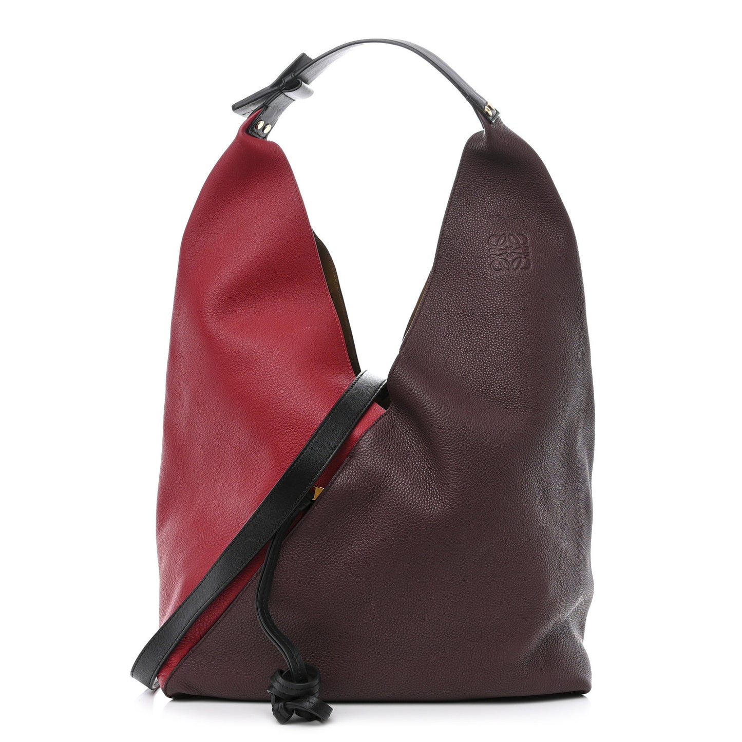 Grained Calfskin Colorblock Sling Hobo Red Oxblood Burgundy