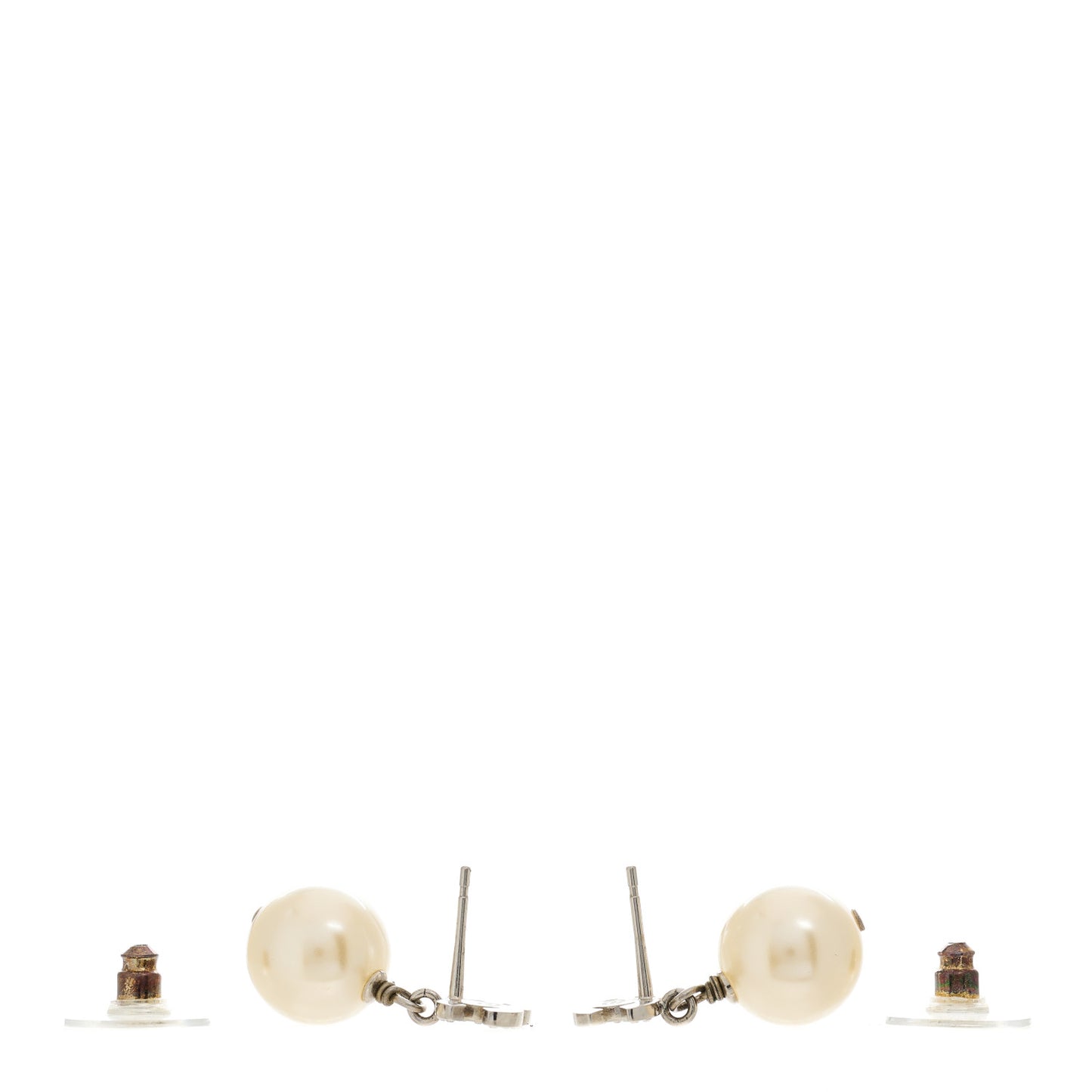 Crystal Pearl CC Drop Earrings Silver Pearly White