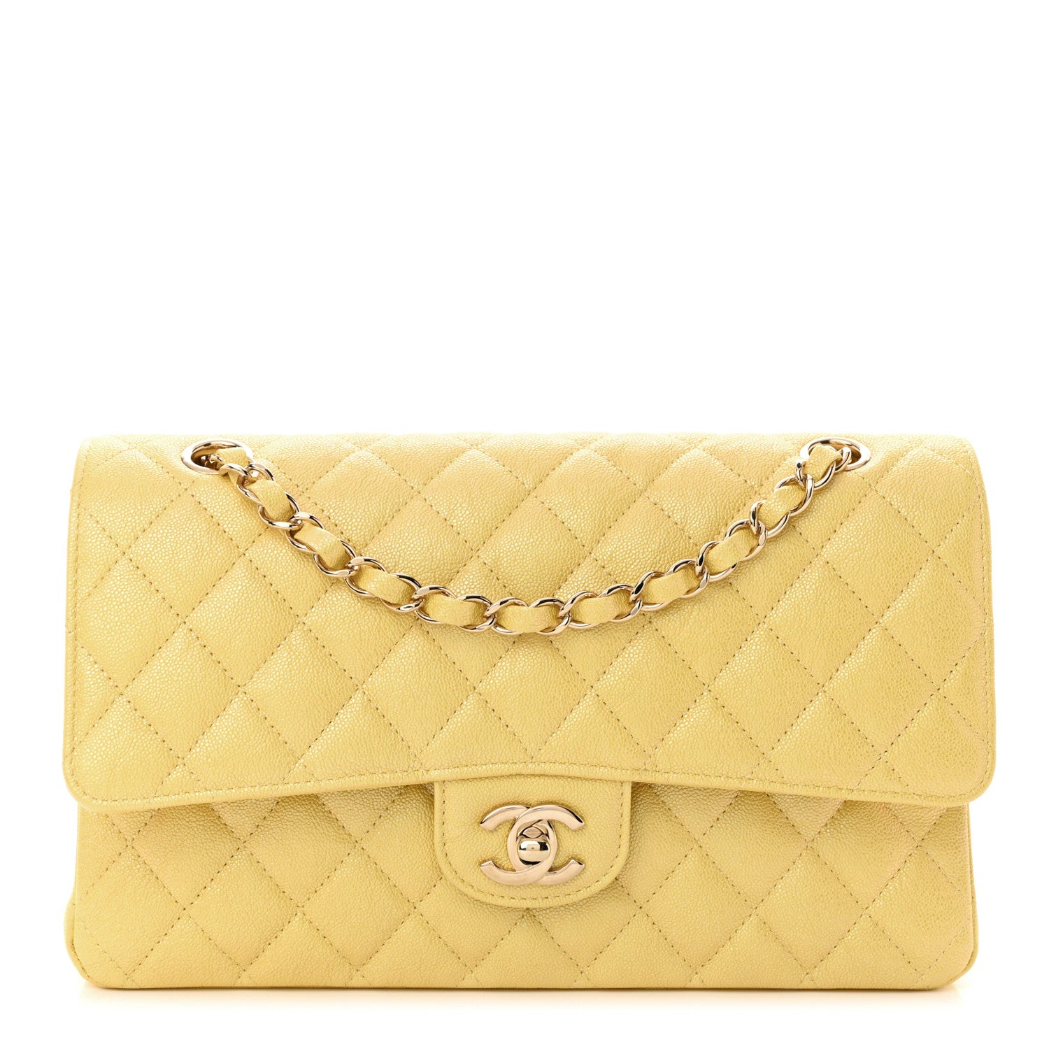 Chanel Iridescent Caviar Quilted Medium Double Flap Yellow 1 of 11