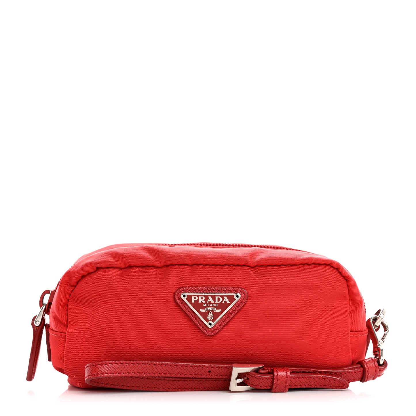 Tessuto Nylon Vela Saffiano Mini Wristlet Pouch Rosso