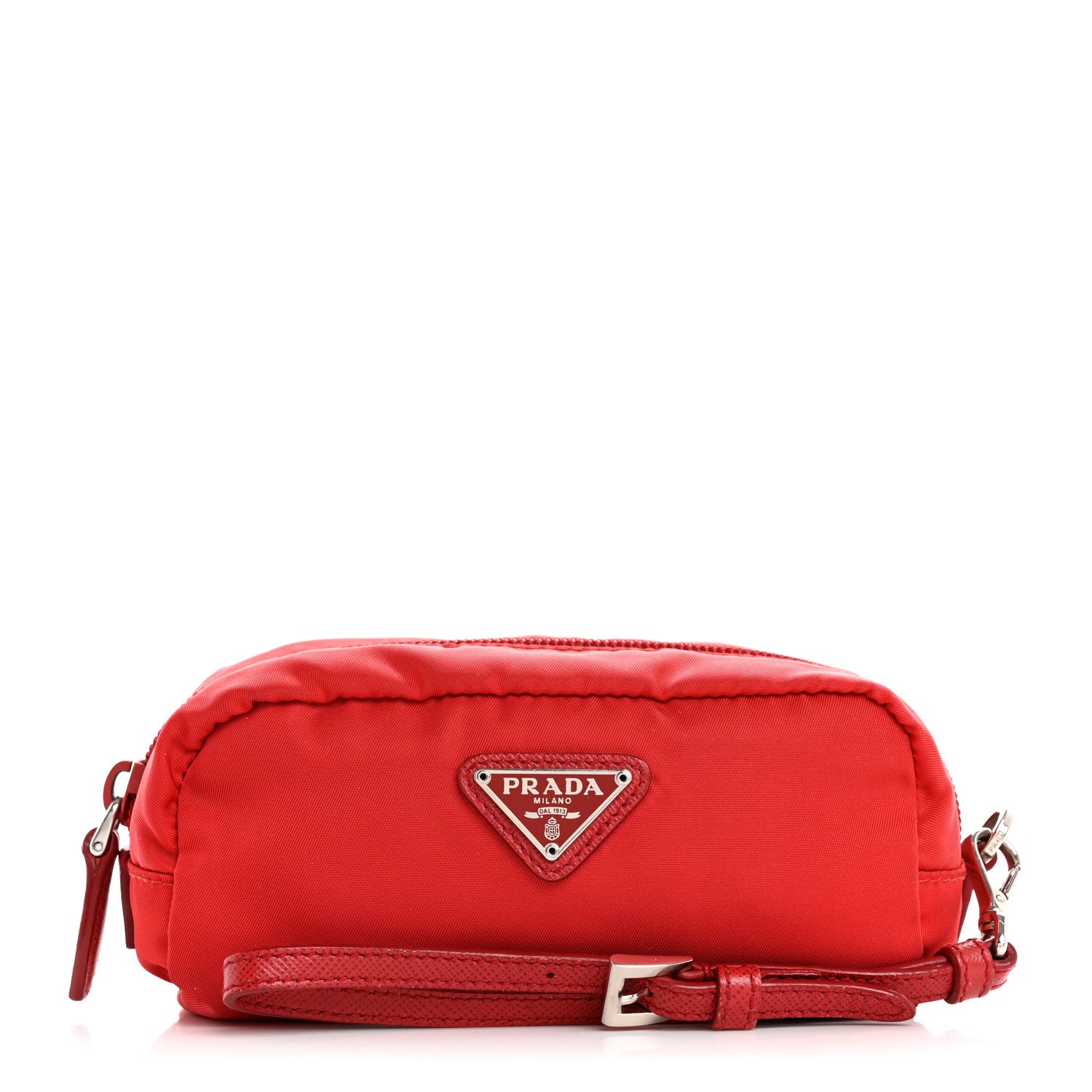 Prada Tessuto Nylon Vela Saffiano Mini Wristlet Pouch Rosso 1 of 16