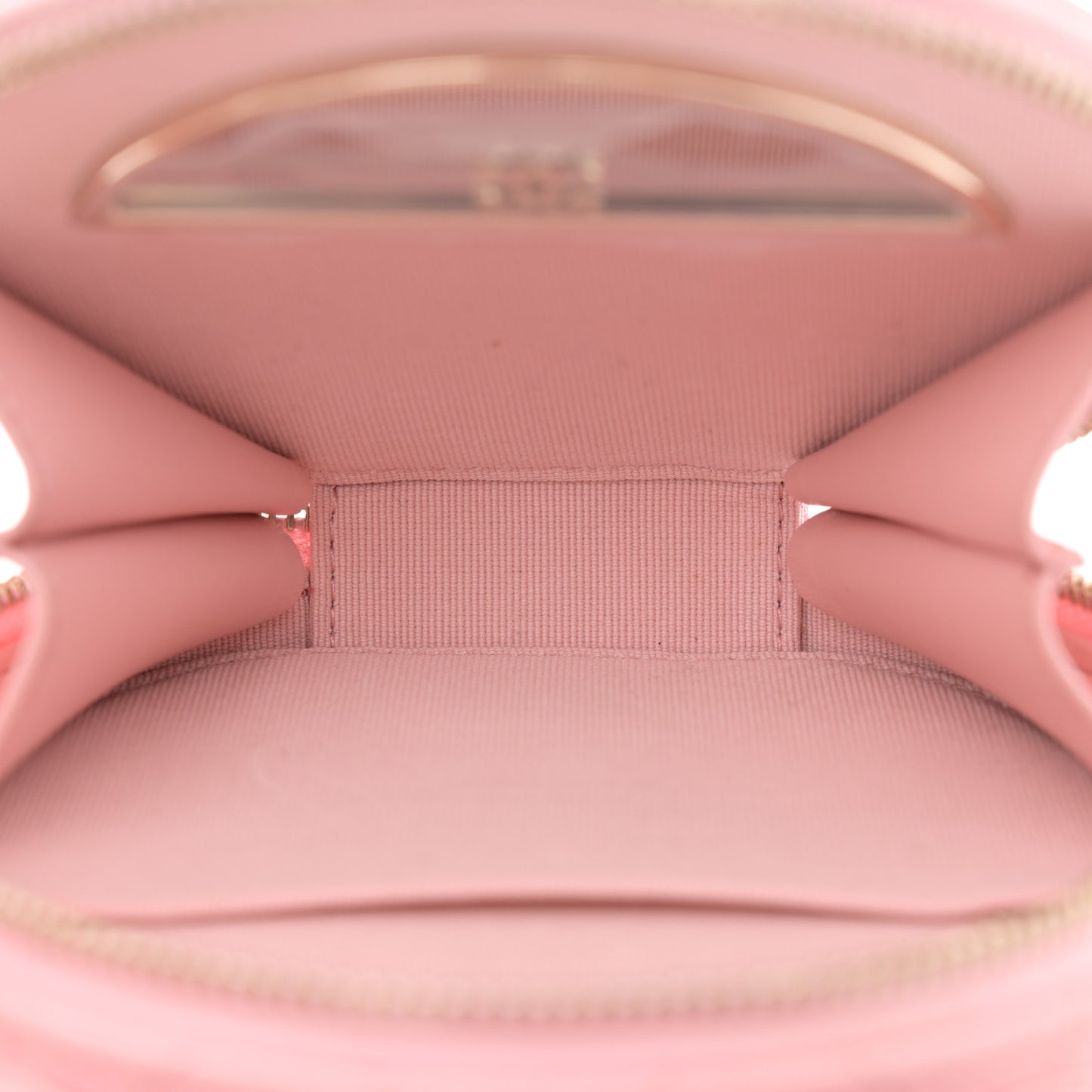 Caviar Quilted Round Handle With Care Vanity With Chain Pink