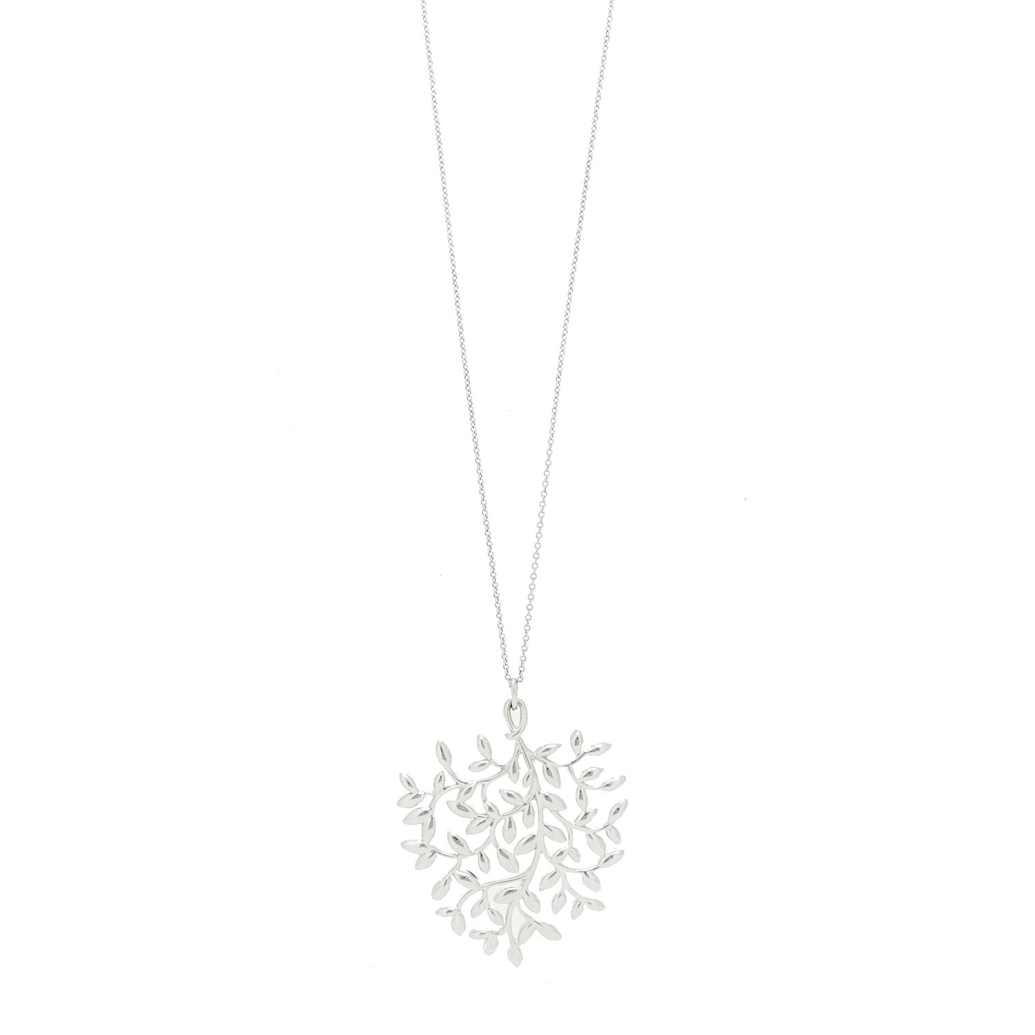 Tiffany Sterling Silver Paloma Picasso Olive Leaf Heart Branch Pendant Necklace 1 of 5