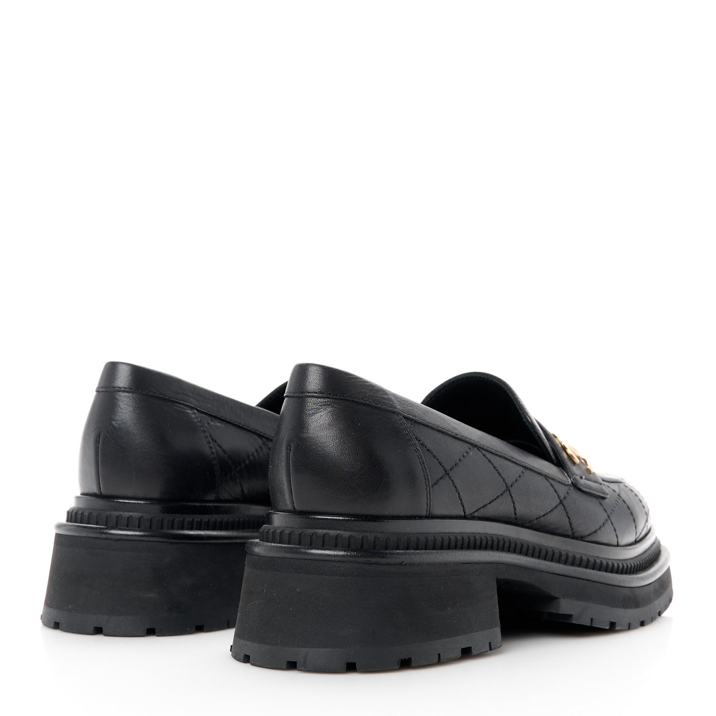 Calfskin Quilted CC Mocassin Loafers 37 Black