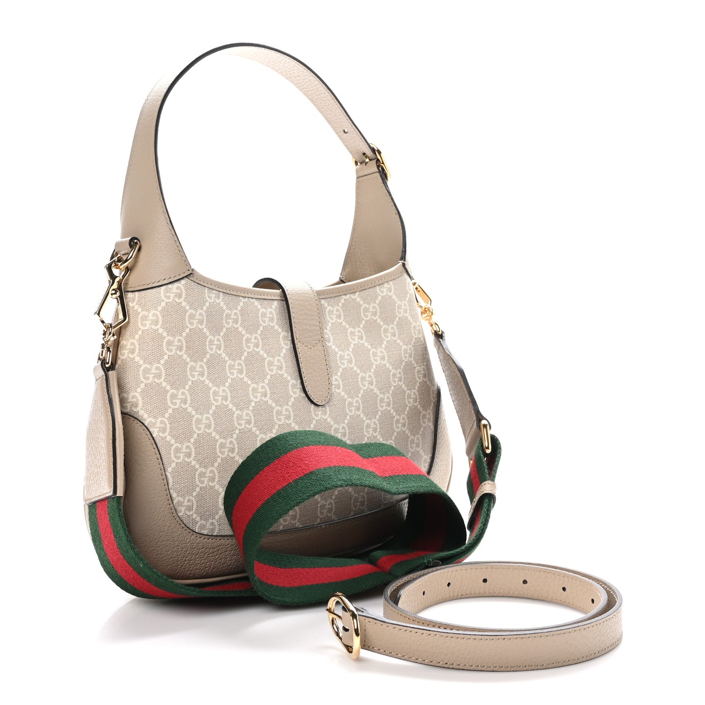GG Supreme Monogram Textured Dollar Calfskin Web Small Jackie 1961 Hobo Beige Mystic White Oatmeal