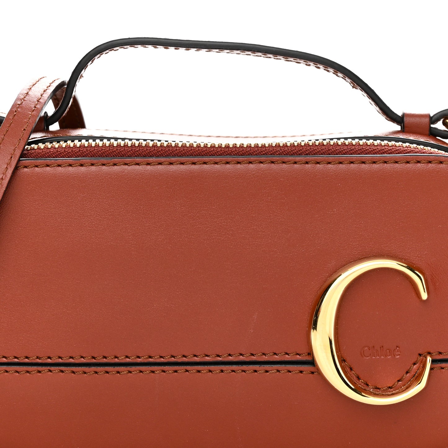 Shiny Calfskin Mini Vanity C Bag Sepia Brown