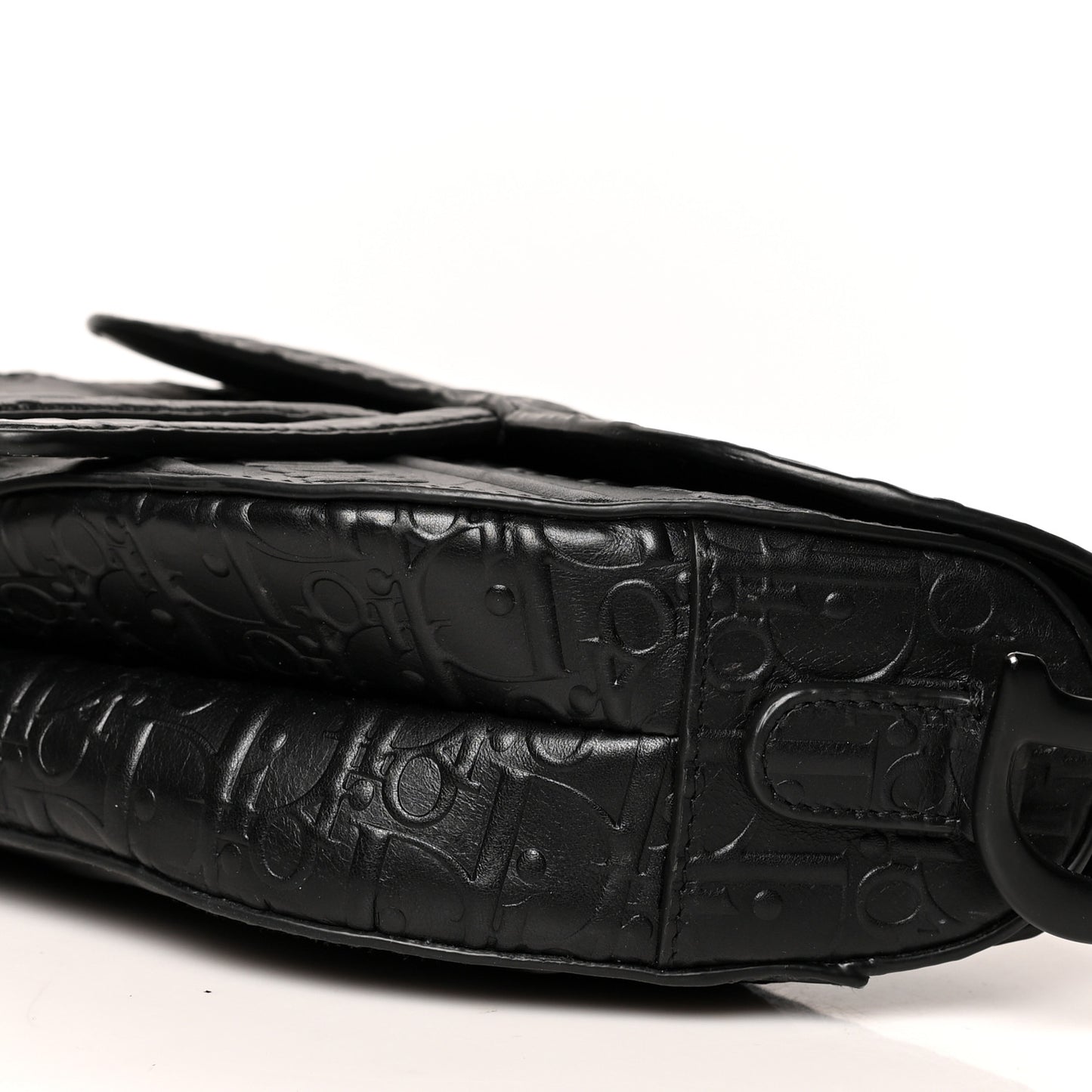 Calfskin Embossed Oblique Saddle Bag Black