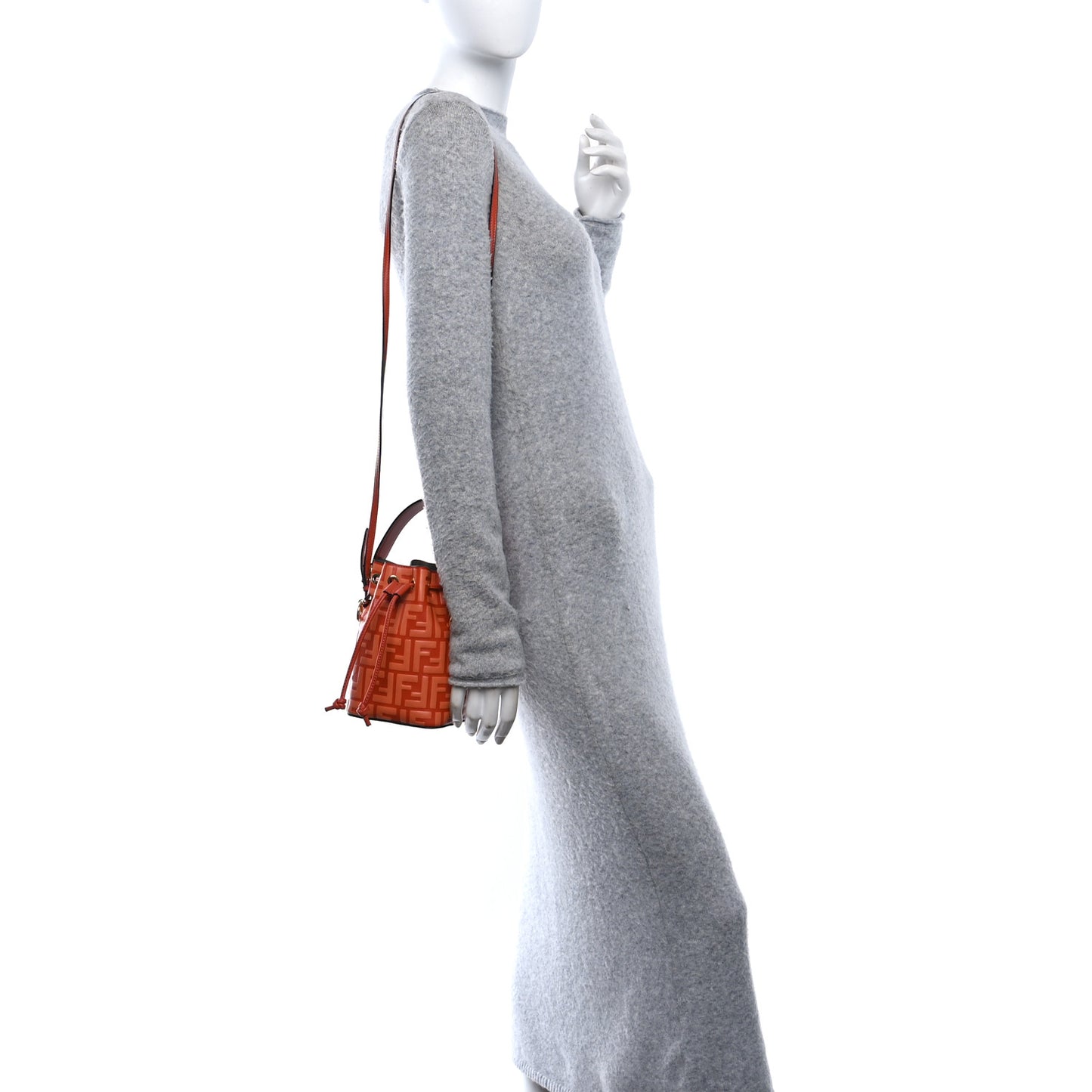 Vitello Termosport F is Fendi FF 1974 Embossed Mini Mon Tresor Bucket Bag Brick