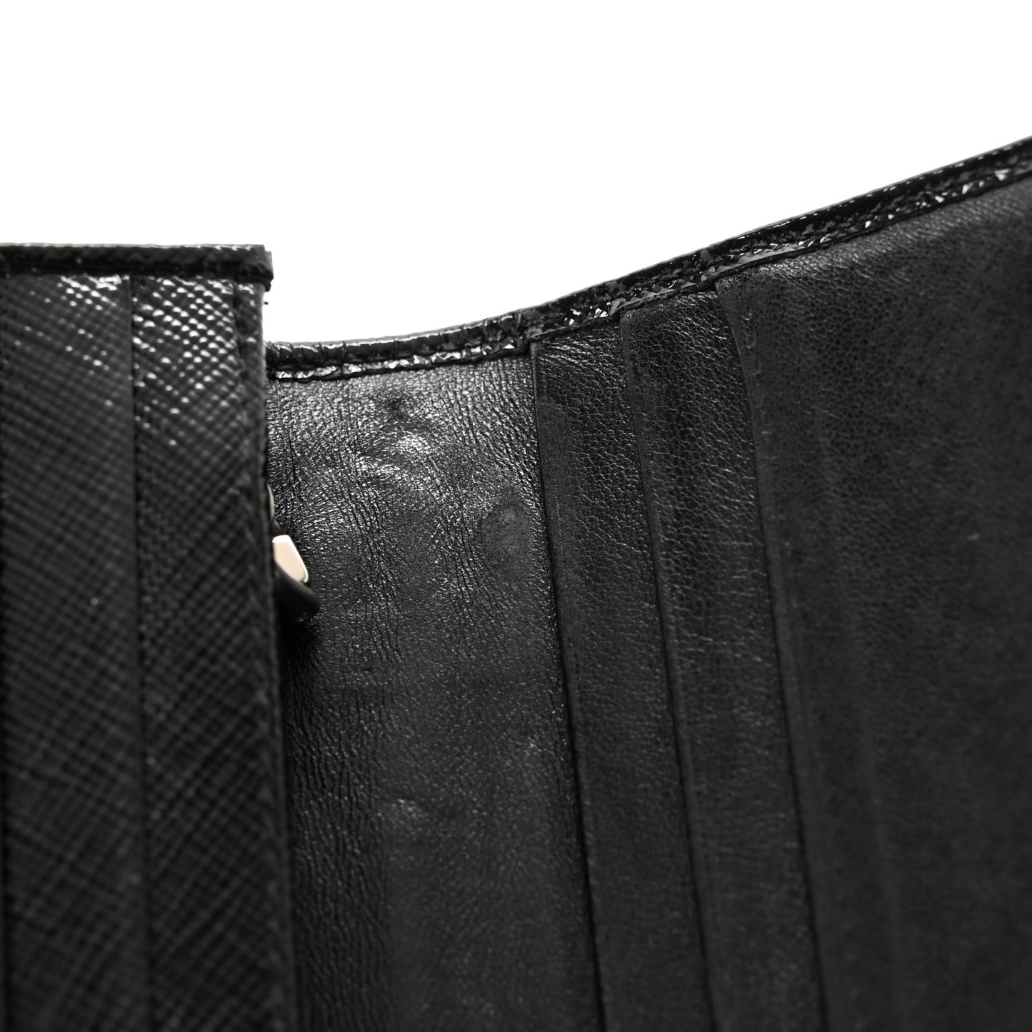Saffiano Vernice Crystal Studded Flap Wallet Black