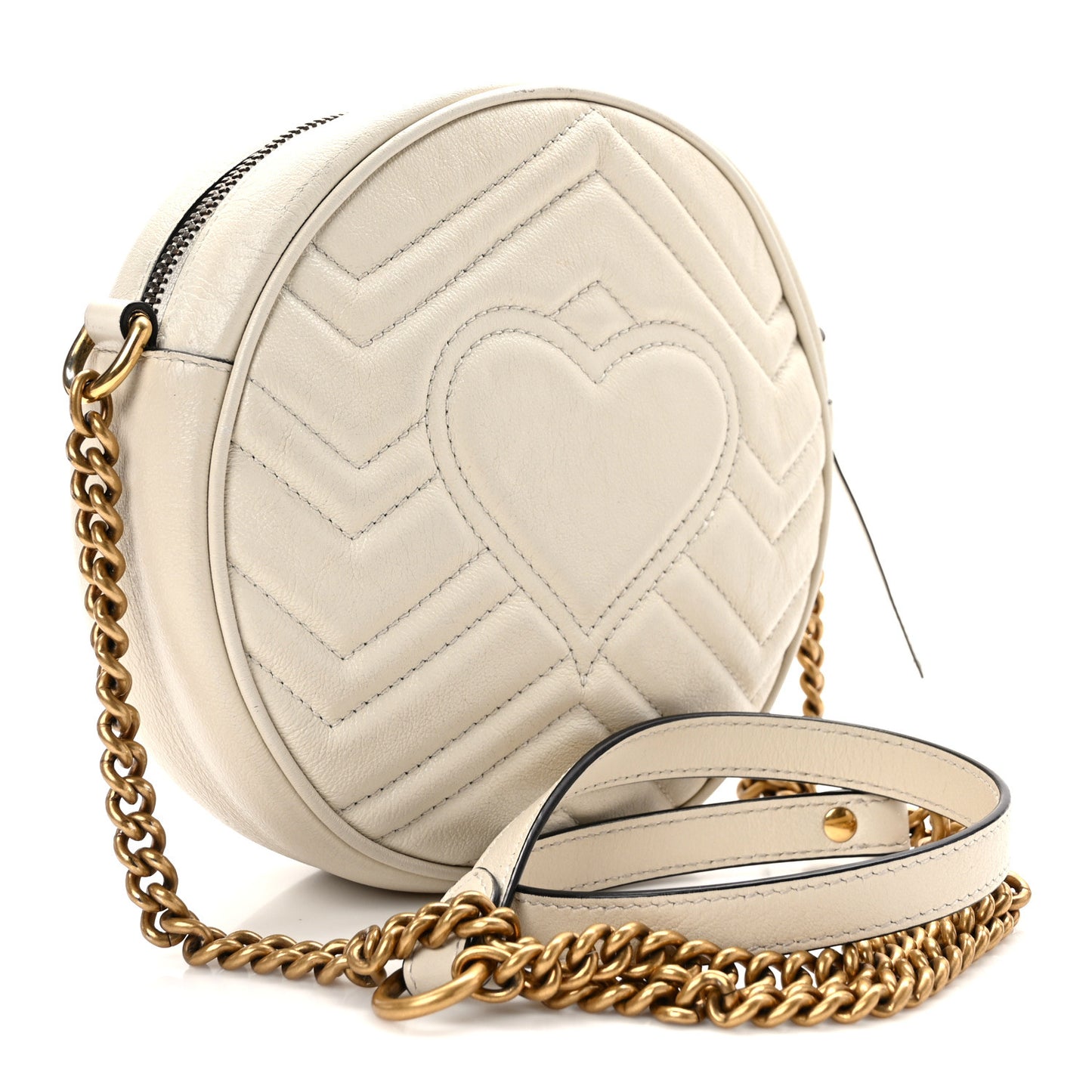 Calfskin Matelasse Mini GG Marmont Round Shoulder Bag White