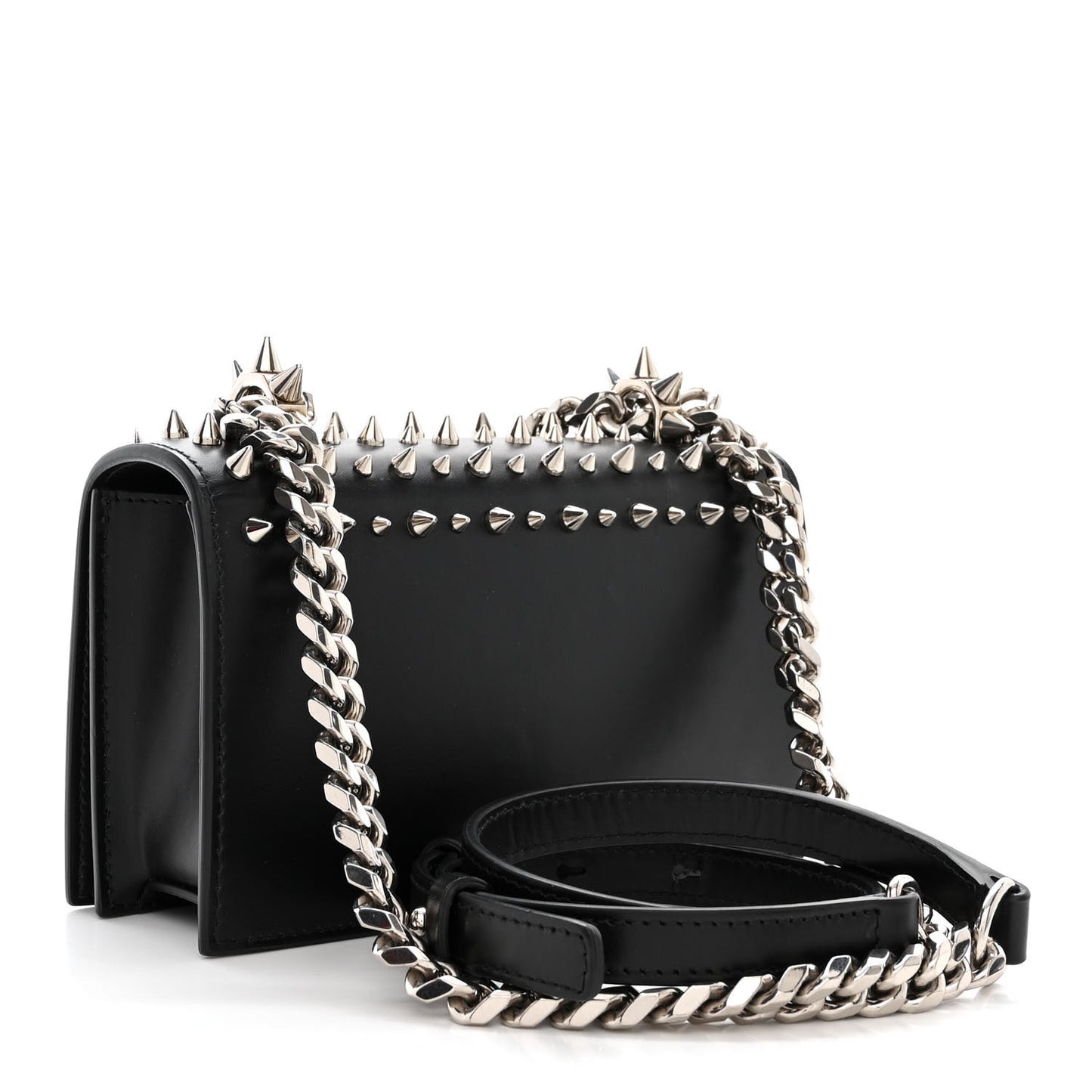Calfskin Studded Knuckle Satchel Black Silver