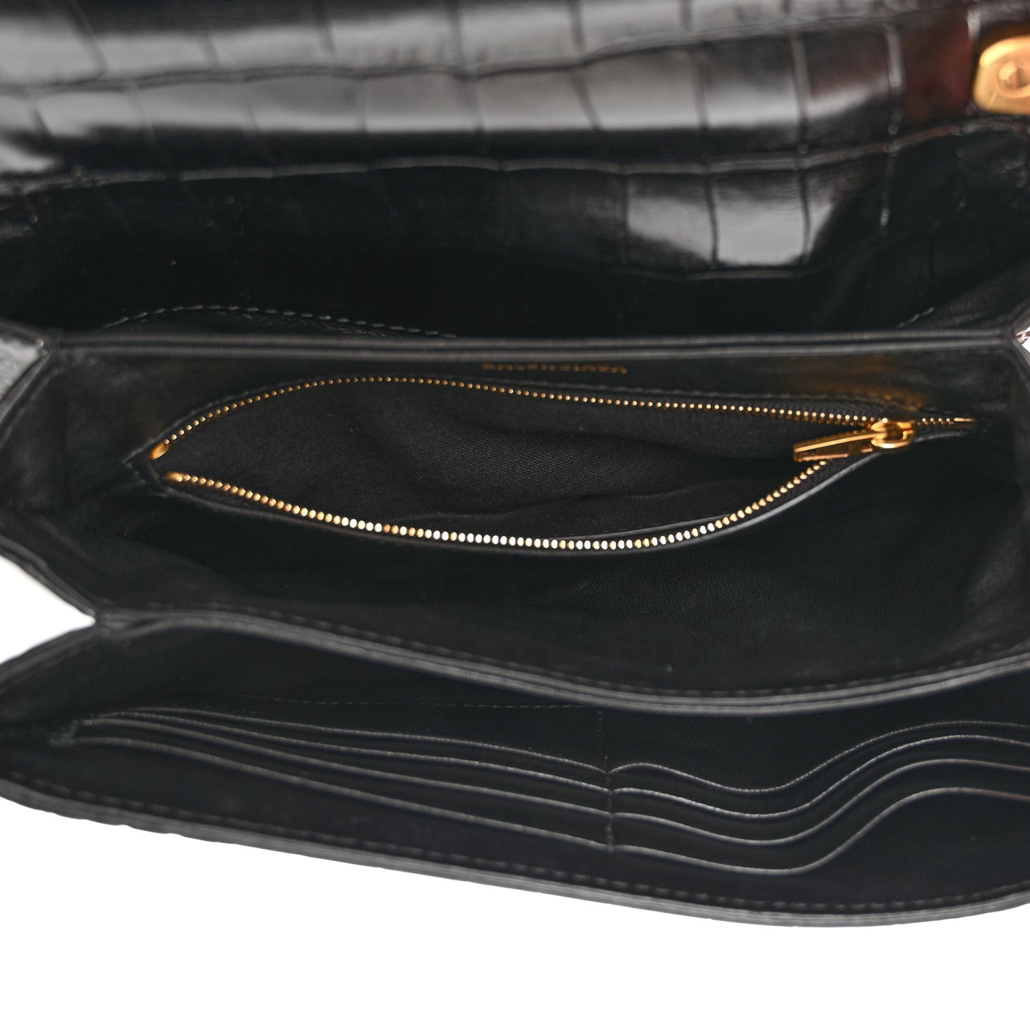 Shiny Extra Supple Calfskin Crocodile Embossed Small Triplet Bag Black