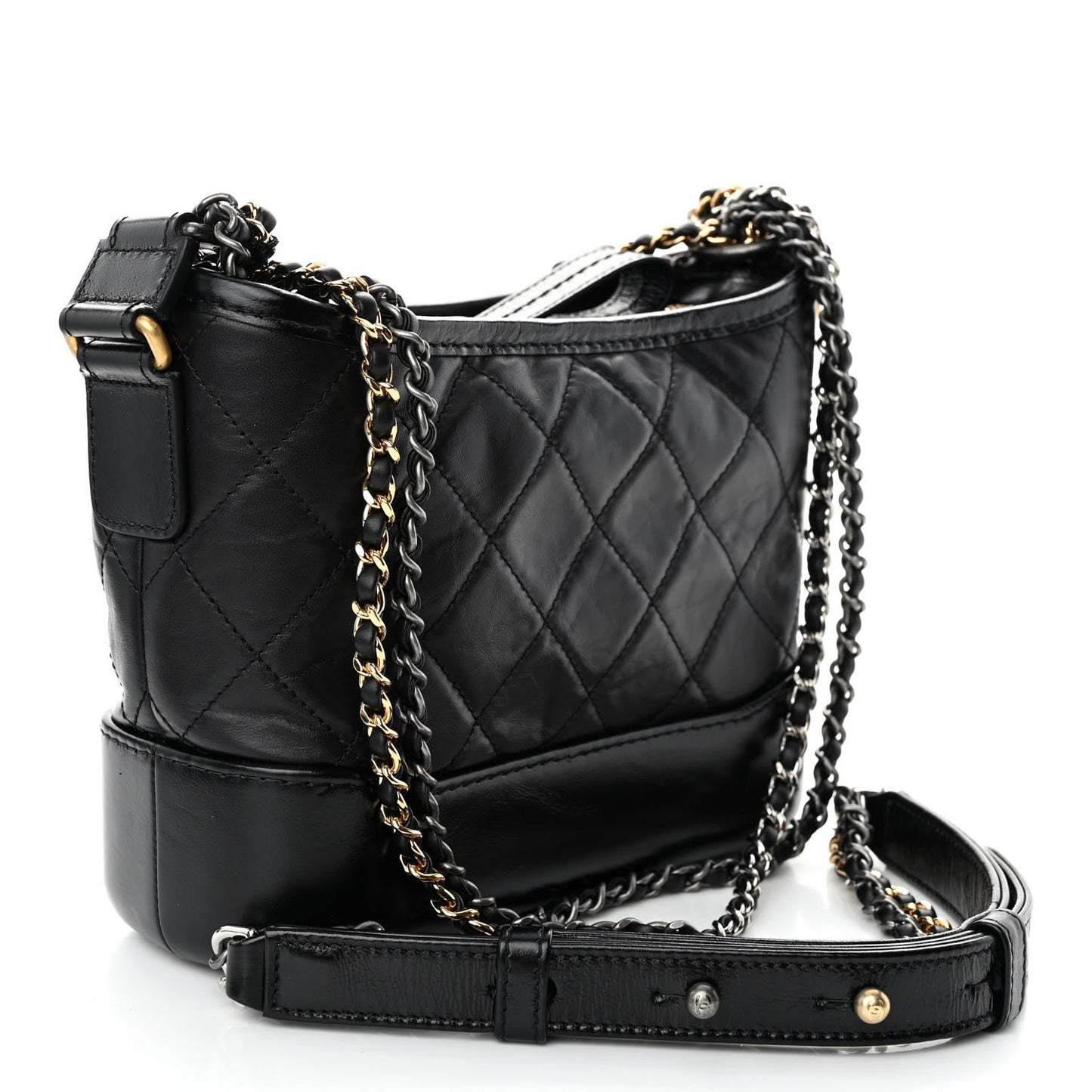 Aged Calfskin Quilted Small Gabrielle Hobo Black