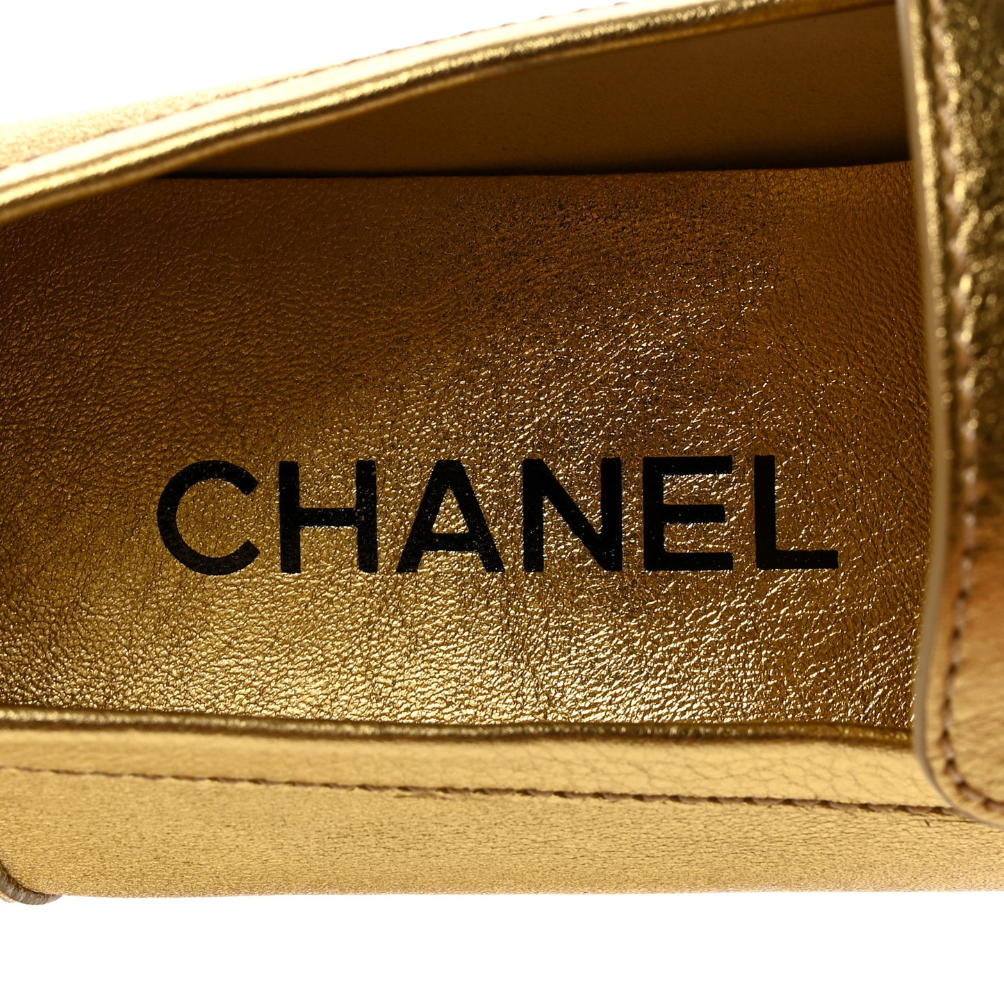 Laminated Calfskin CC Platform Loafers 38.5 Golden
