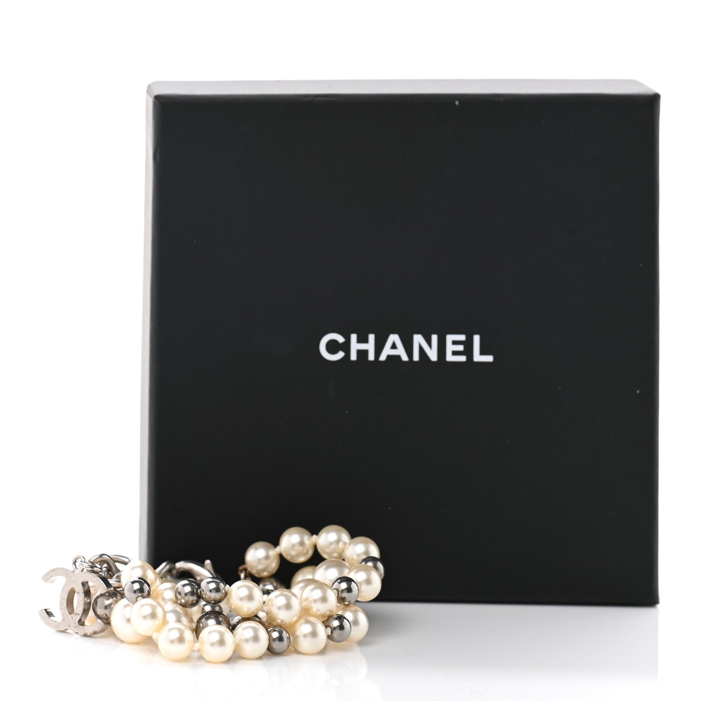 Pearl Bead CC Multi Strand Bracelet White Silver