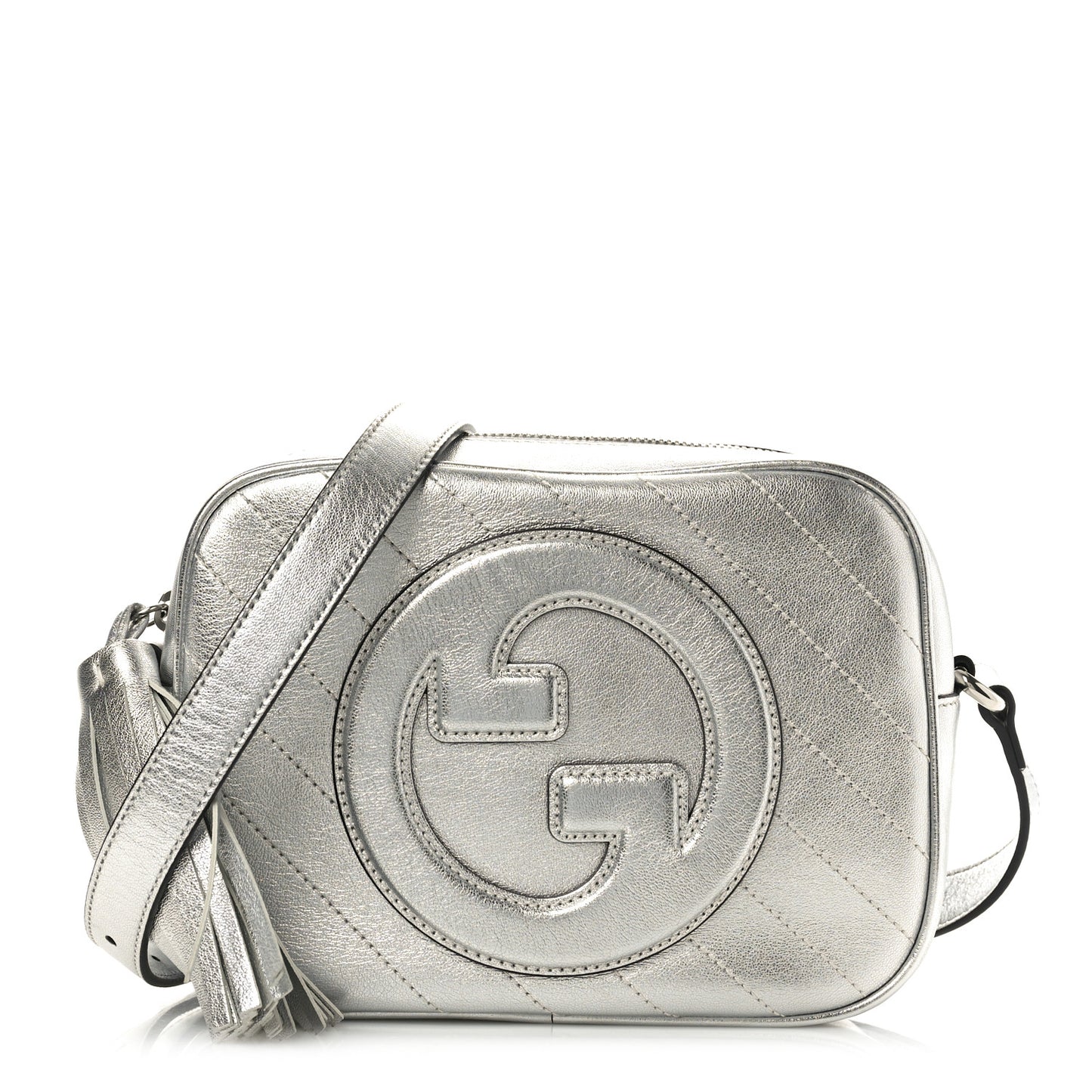Metallic Sakai Be Green Calfskin Diagonal Stitched Small Blondie Shoulder Bag Silver