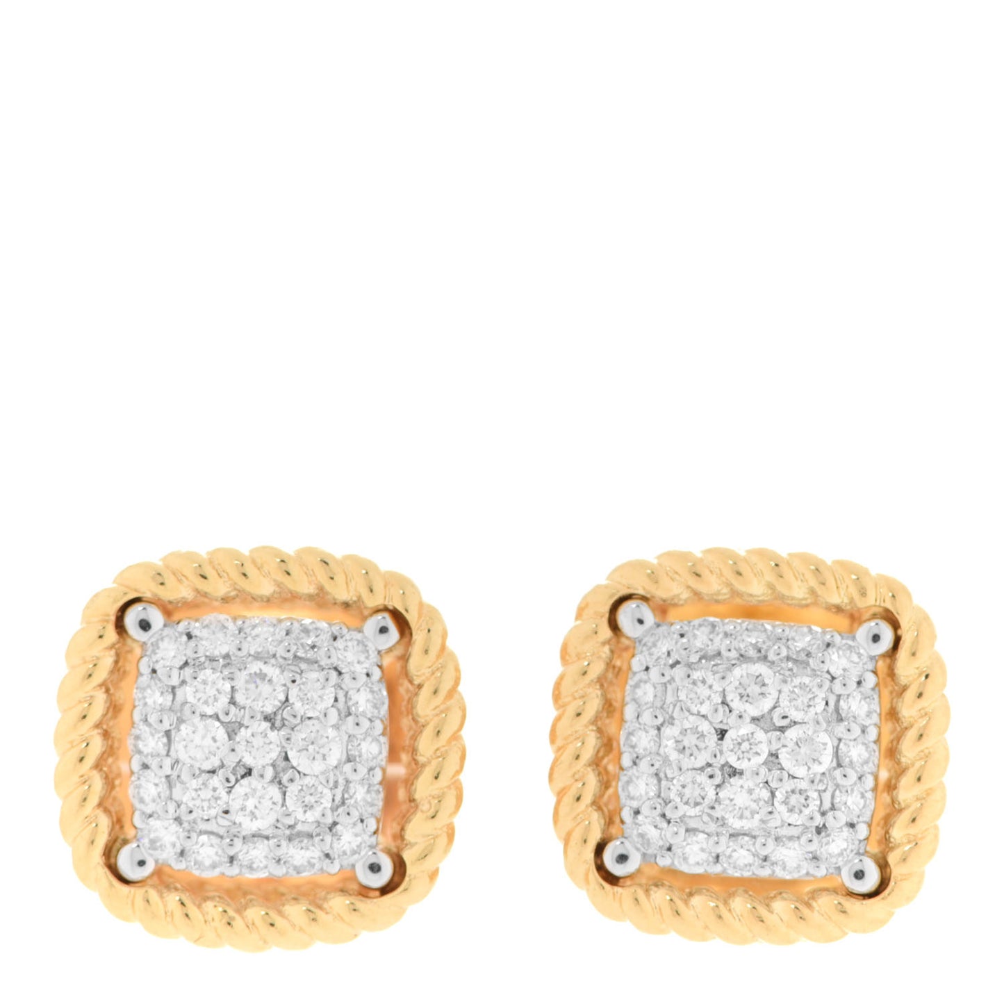 18K Yellow Gold Diamond Roman Barocco Dome Stud Earrings