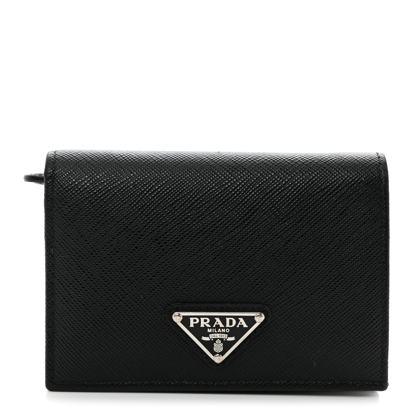 Saffiano Triangle Bi-Fold Card Holder Wallet Black