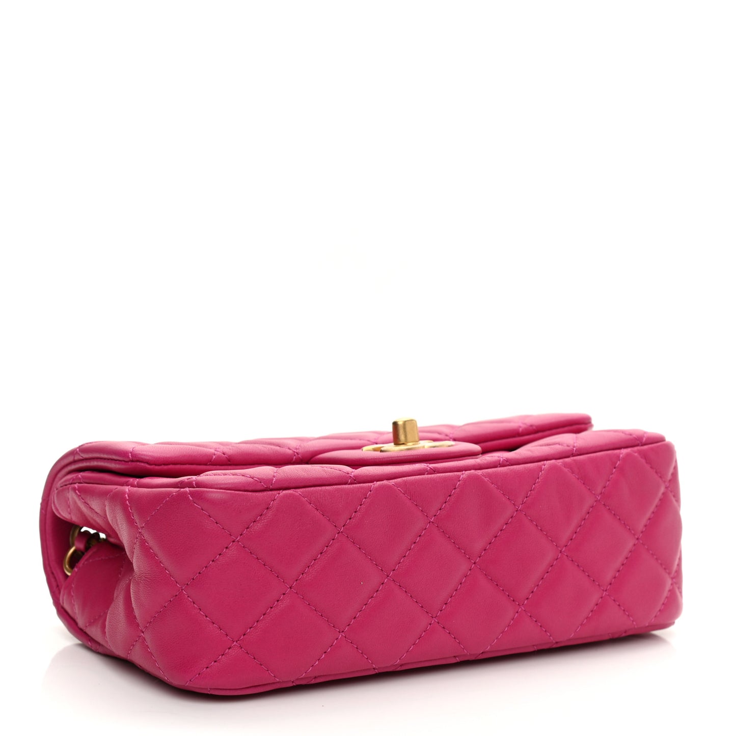 Lambskin Quilted Mini Rectangular Pearl Crush Flap Fuchsia