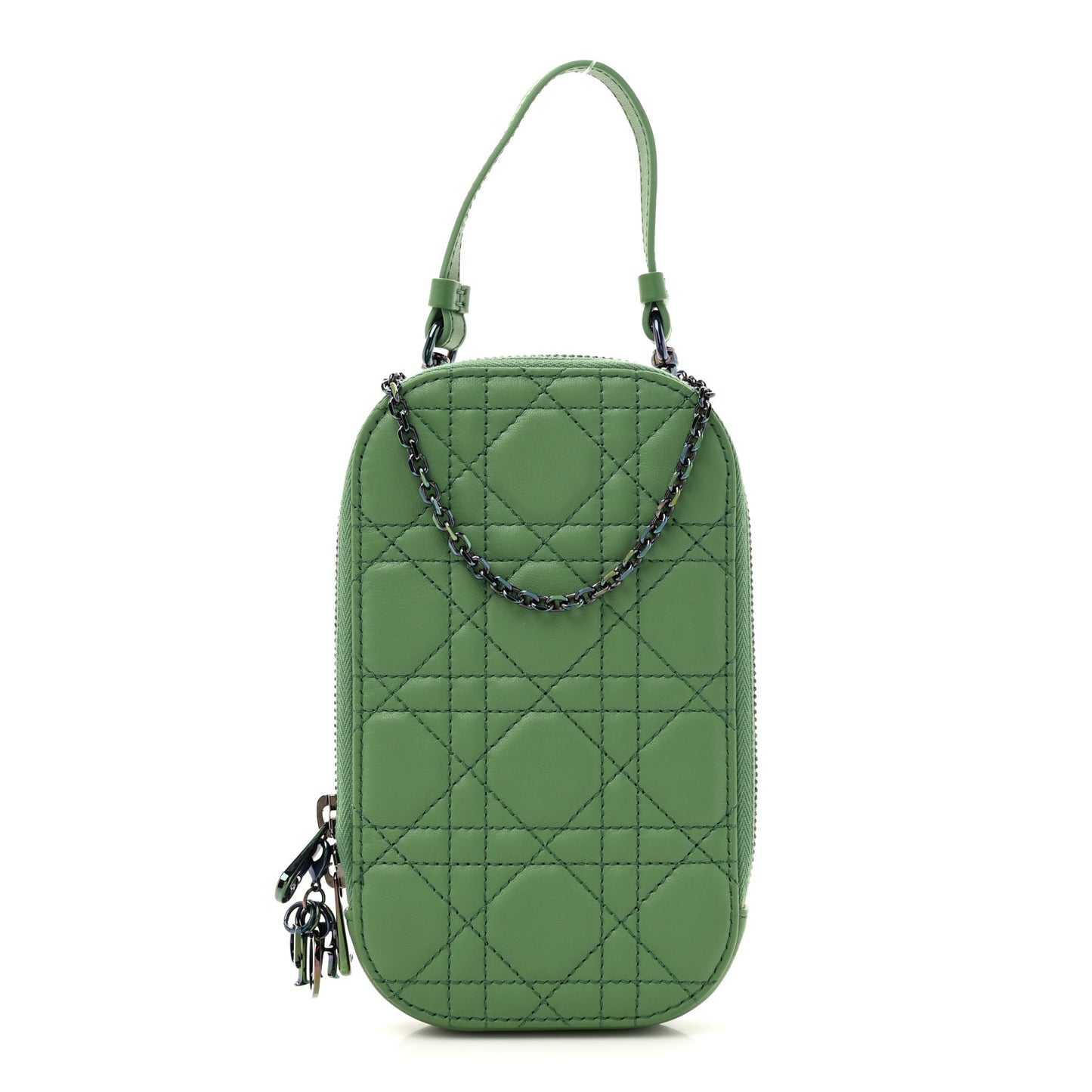 Lambskin Cannage Lady Dior Phone Holder Green