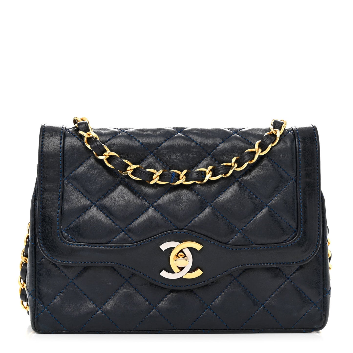 Lambskin Quilted Mini Square Flap Bag Navy