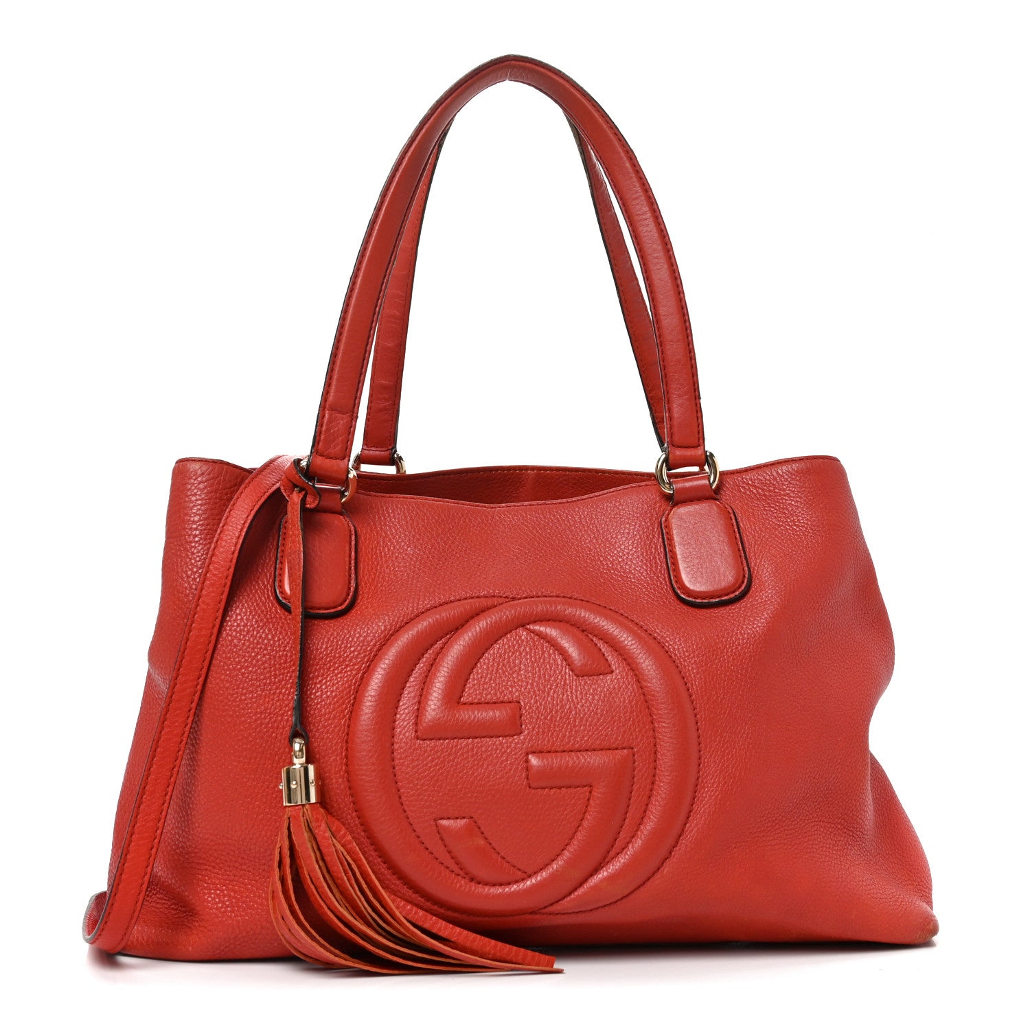 Gucci Pebbled Calfskin Medium Soho Chain Shoulder Bag Tabasco Red