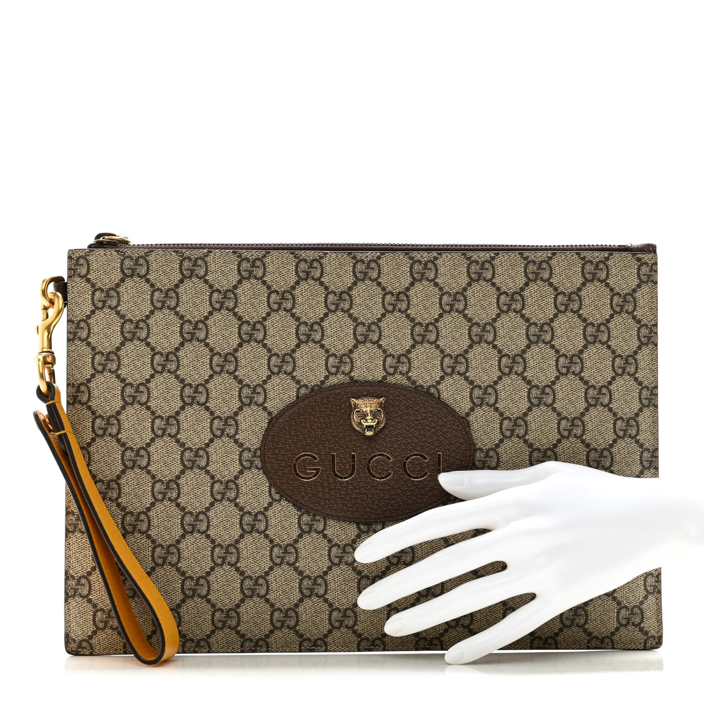 GG Supreme Monogram Neo Vintage Zip Wristlet Pouch Beige New Acero Crop
