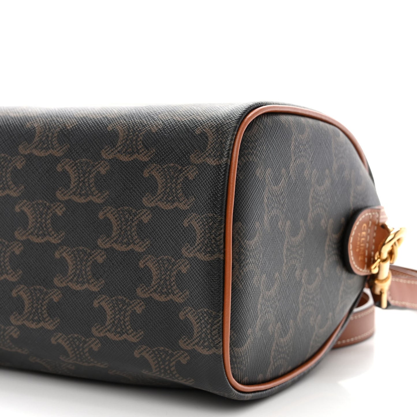 Triomphe Canvas Calfskin Small Boston Bag Tan