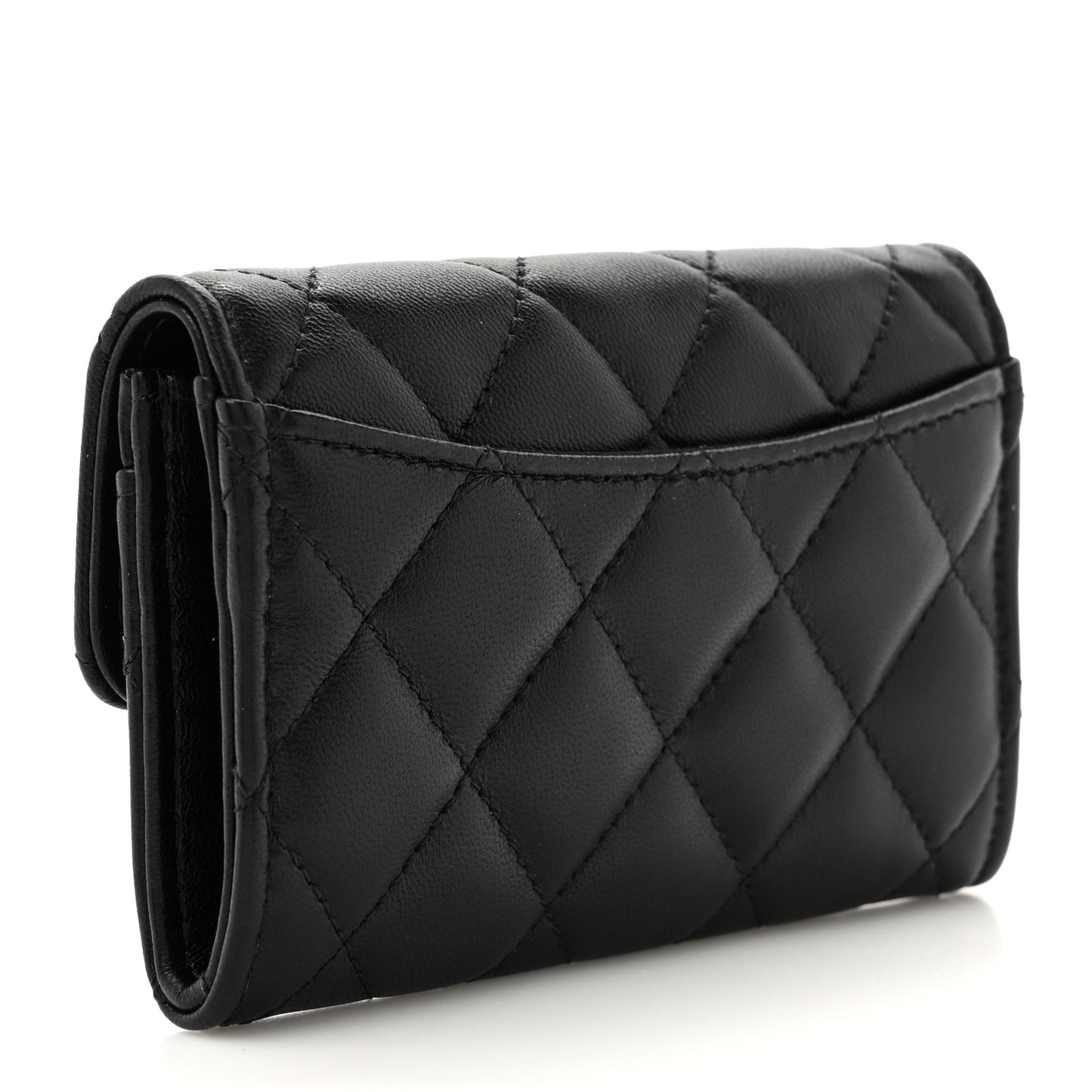 Lambskin Quilted Flap Card Holder Wallet So Black