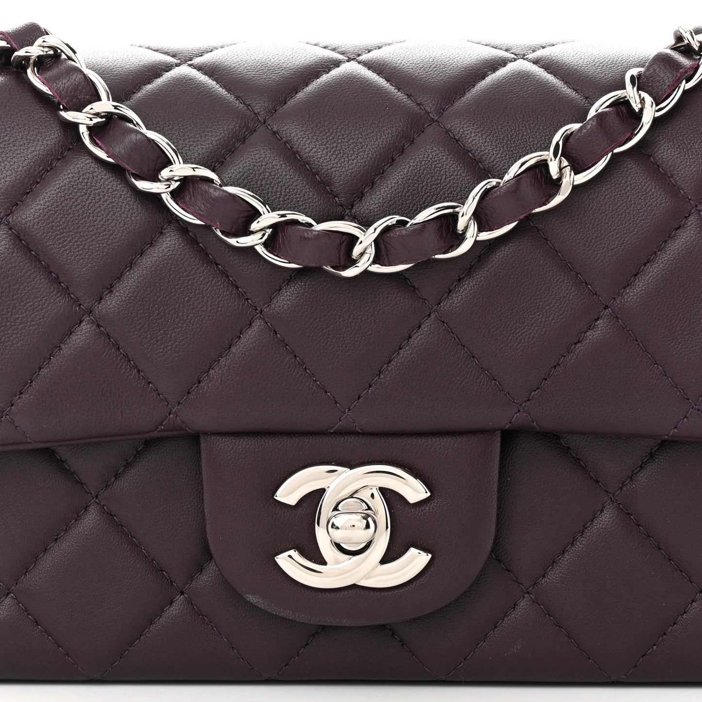 Lambskin Quilted Mini Rectangular Flap Dark Purple