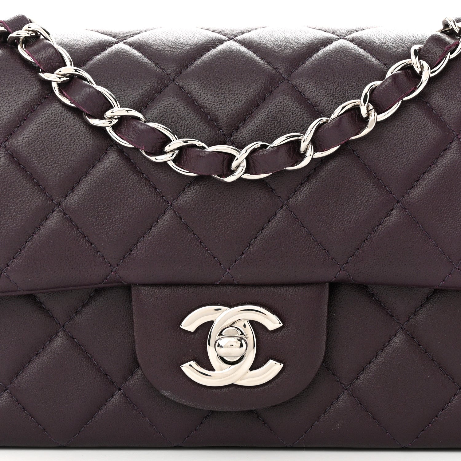 Chanel Lambskin Quilted Mini Rectangular Flap Dark Purple 8 of 12