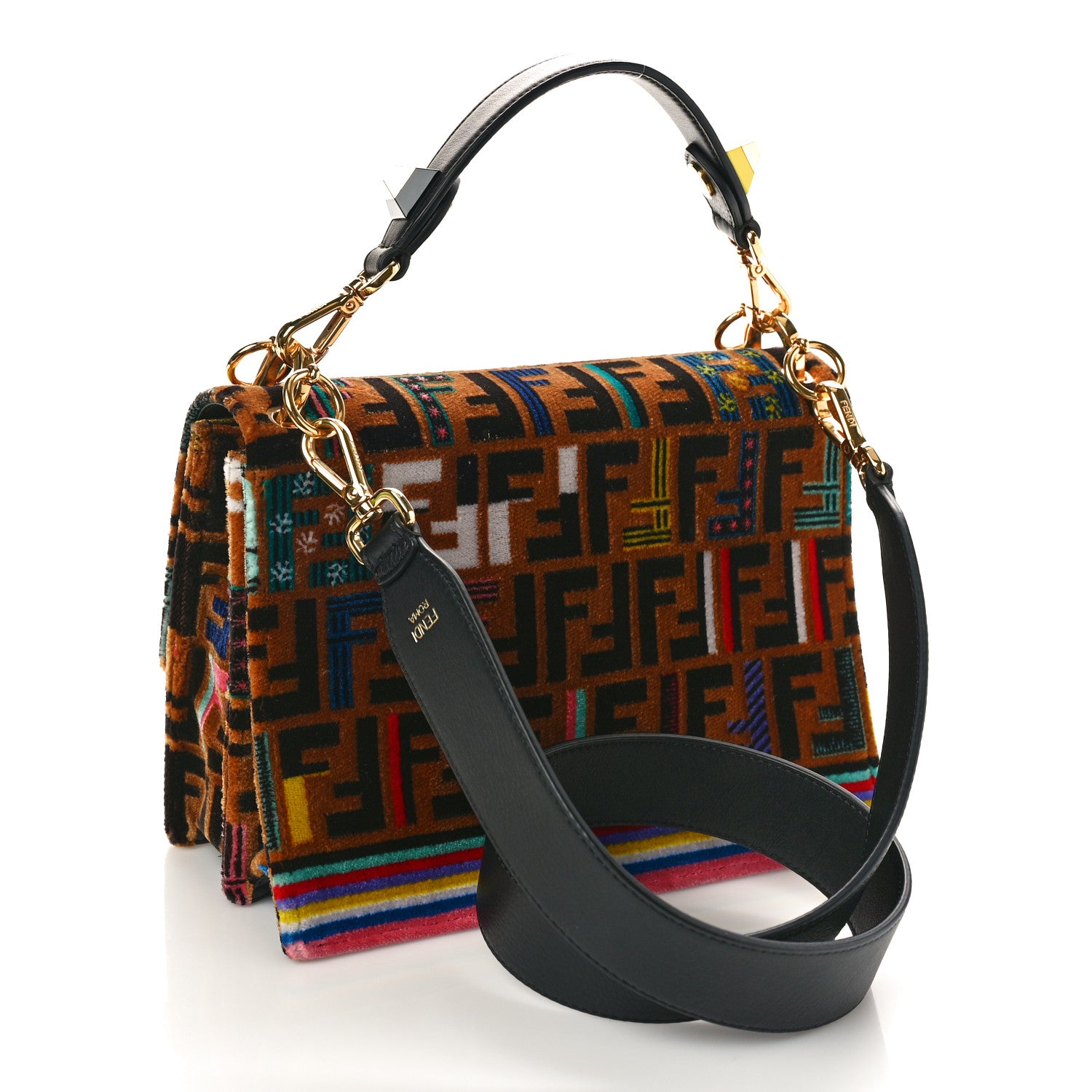 Fendi Velvet Vitello Dolce Fun Fair Kan I Shoulder Bag Tobacco Multicolor Black 3 of 8