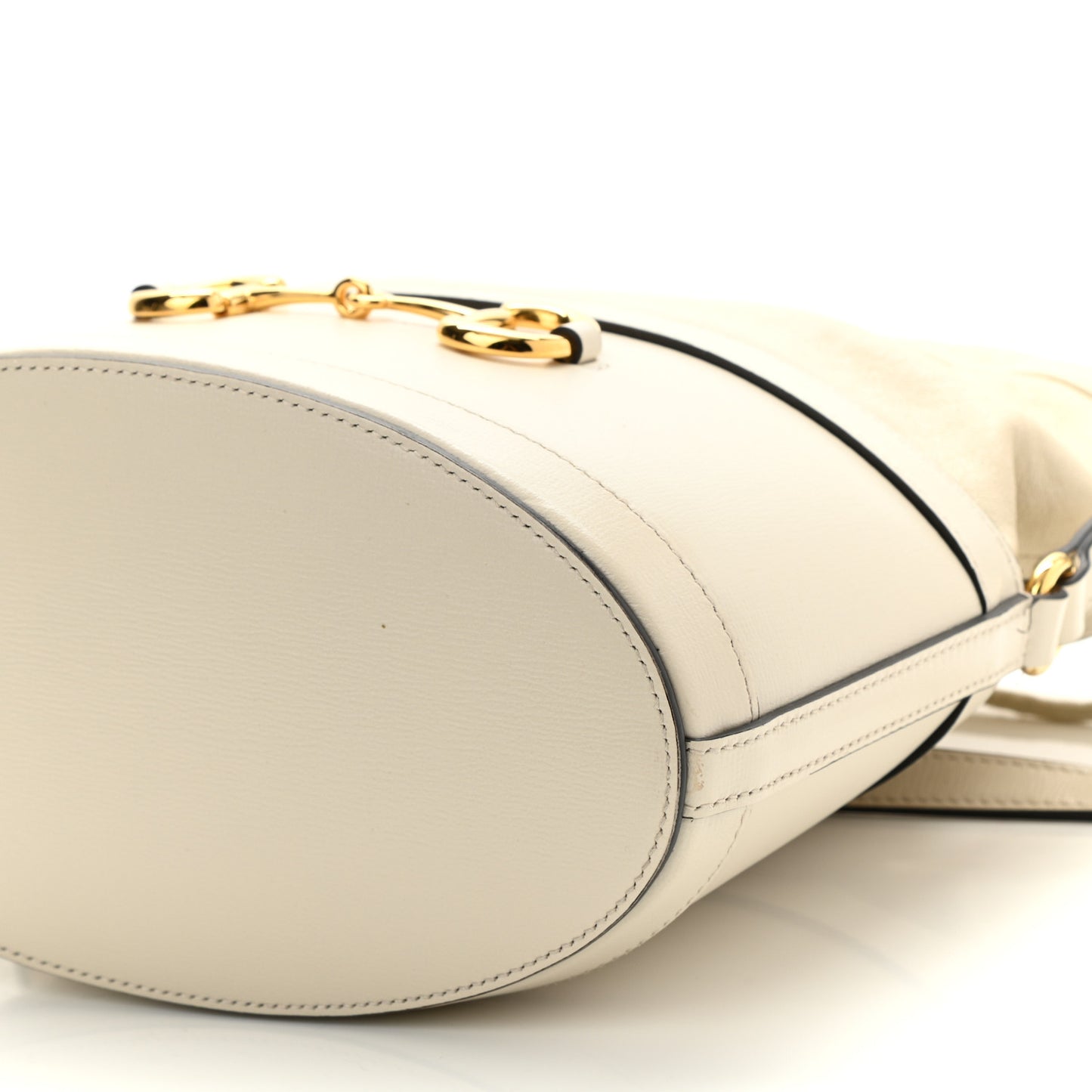 Azalea Sakai Calfskin Horsebit 1955 Drawstring Bucket Bag Mystic White