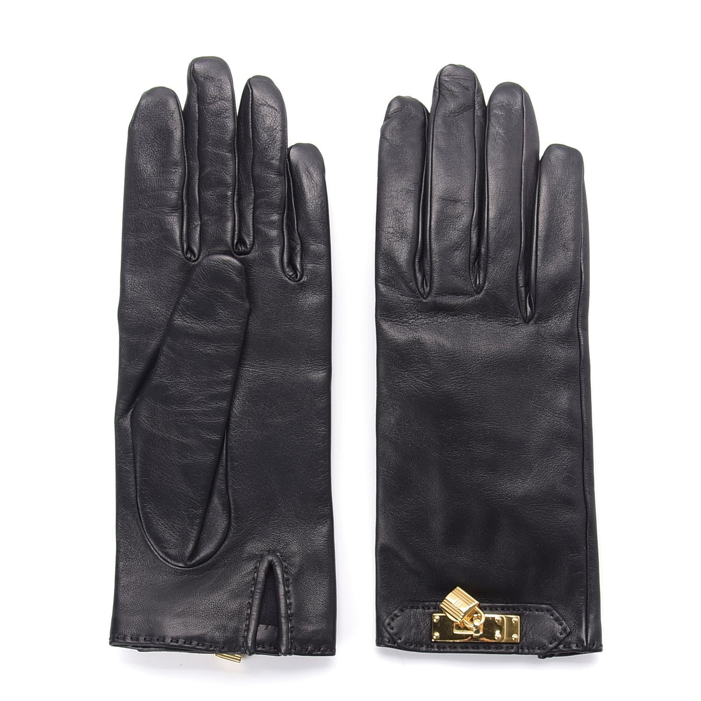 Lambskin Soya Kelly Lock Gloves 6.5 Black