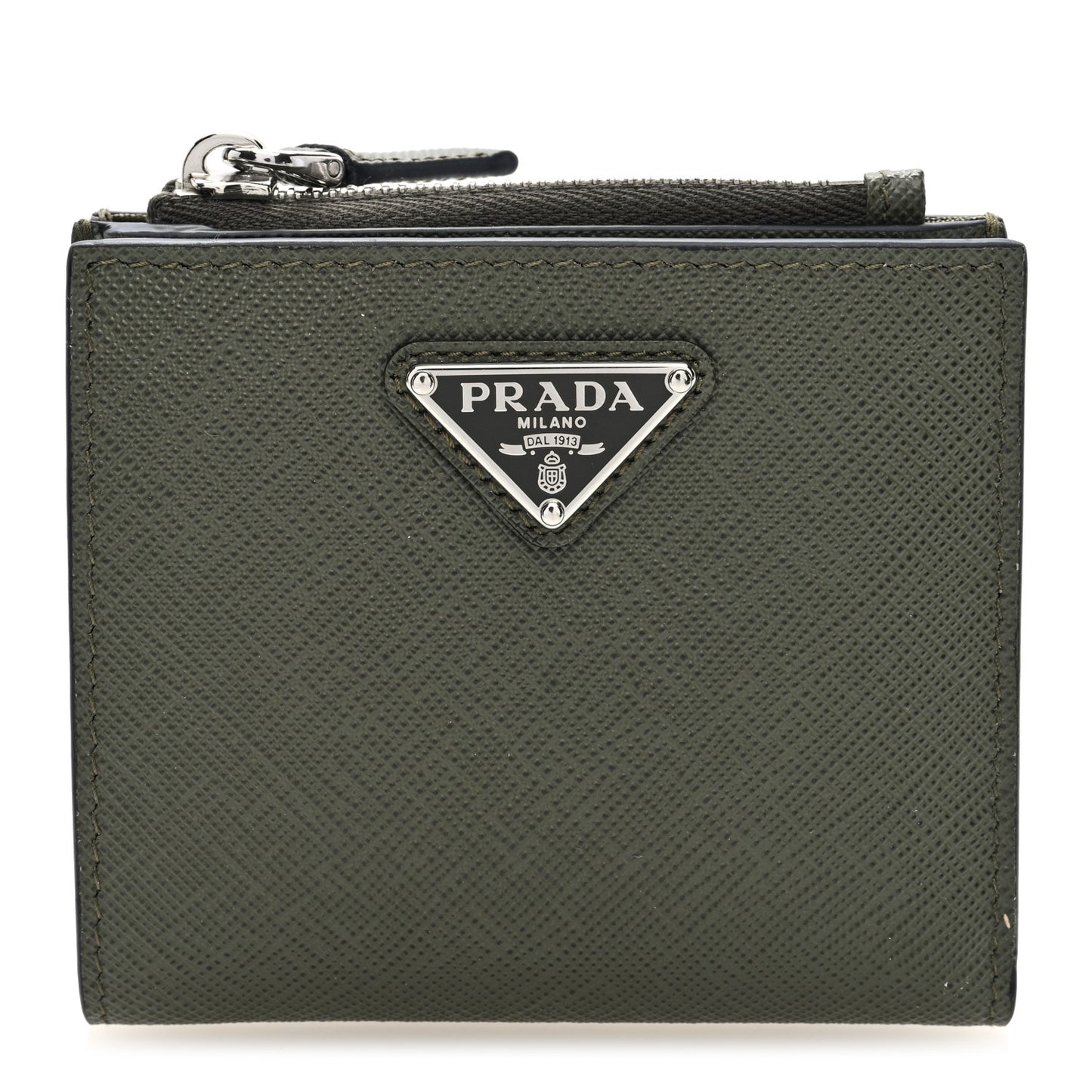 Saffiano Zip Top Compact Wallet Dark Green