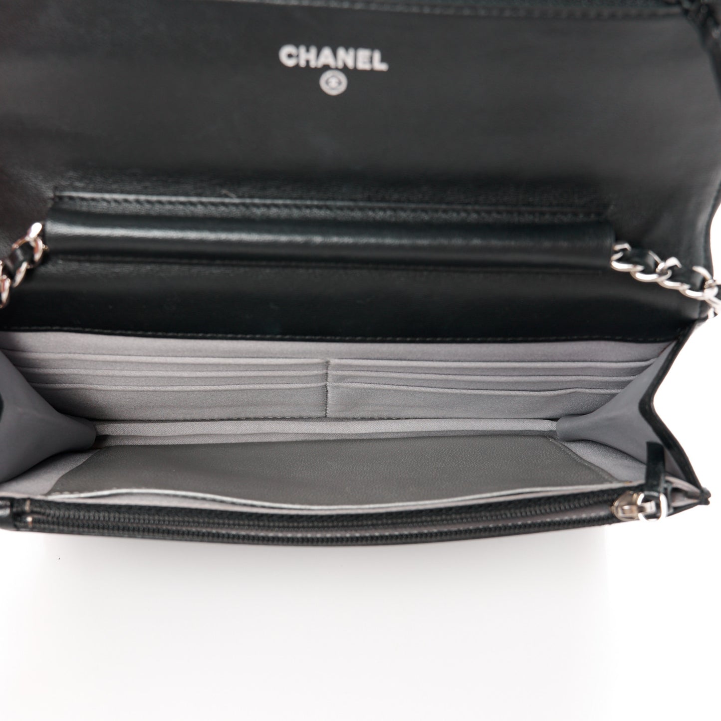 Lambskin Camellia Embossed Wallet on Chain WOC Black
