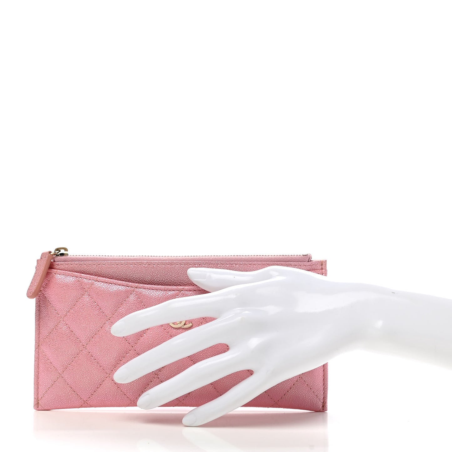 Iridescent Caviar Quilted Classic Zip Pouch Rose Pink