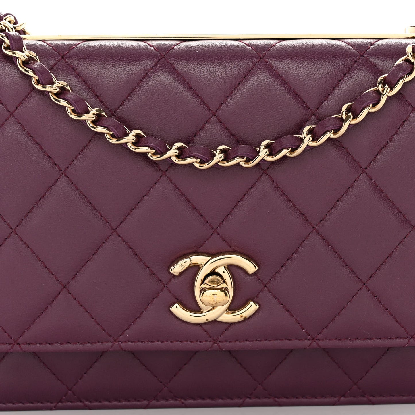 Lambskin Quilted Trendy CC Wallet On Chain WOC Purple