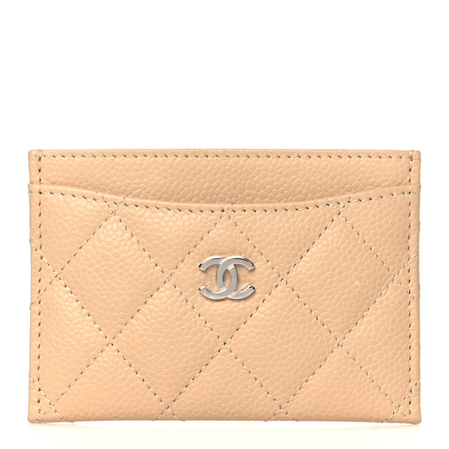 Caviar Quilted Card Holder Beige