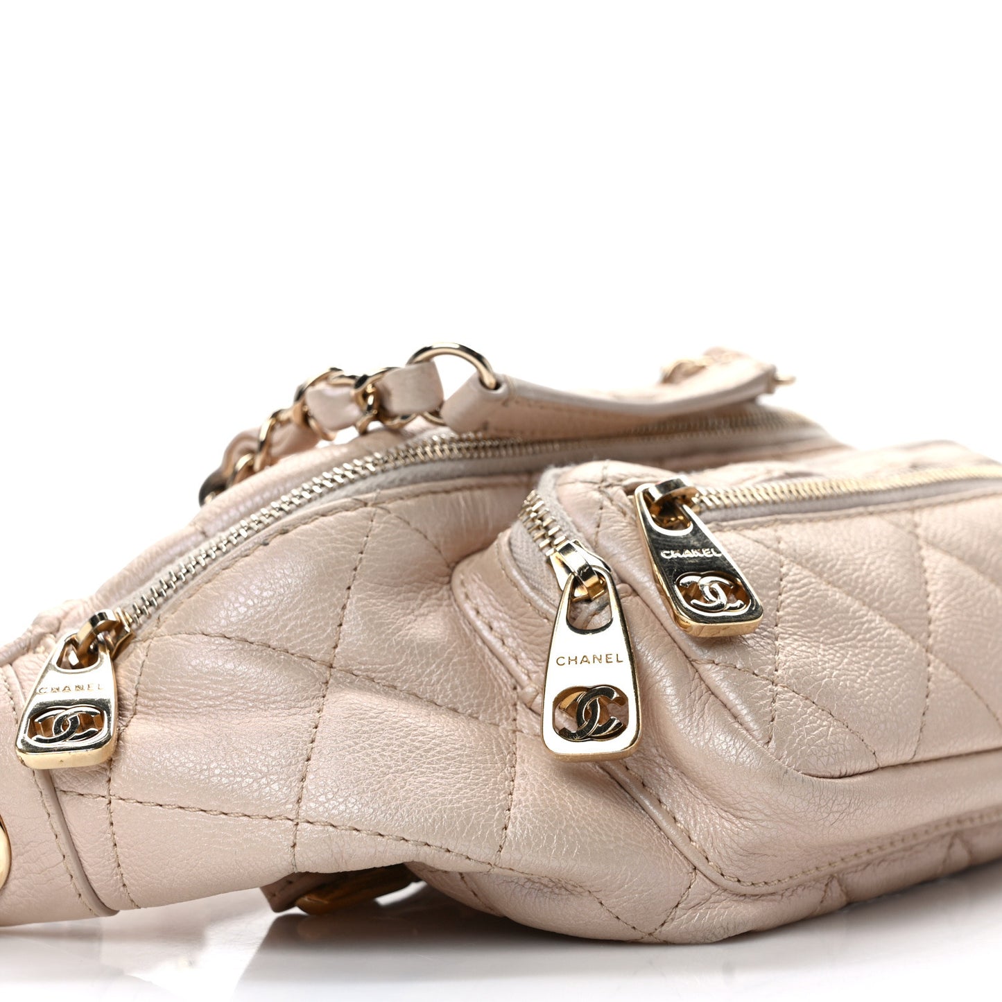 Iridescent Calfskin Quilted All About Waist Belt Bag Beige