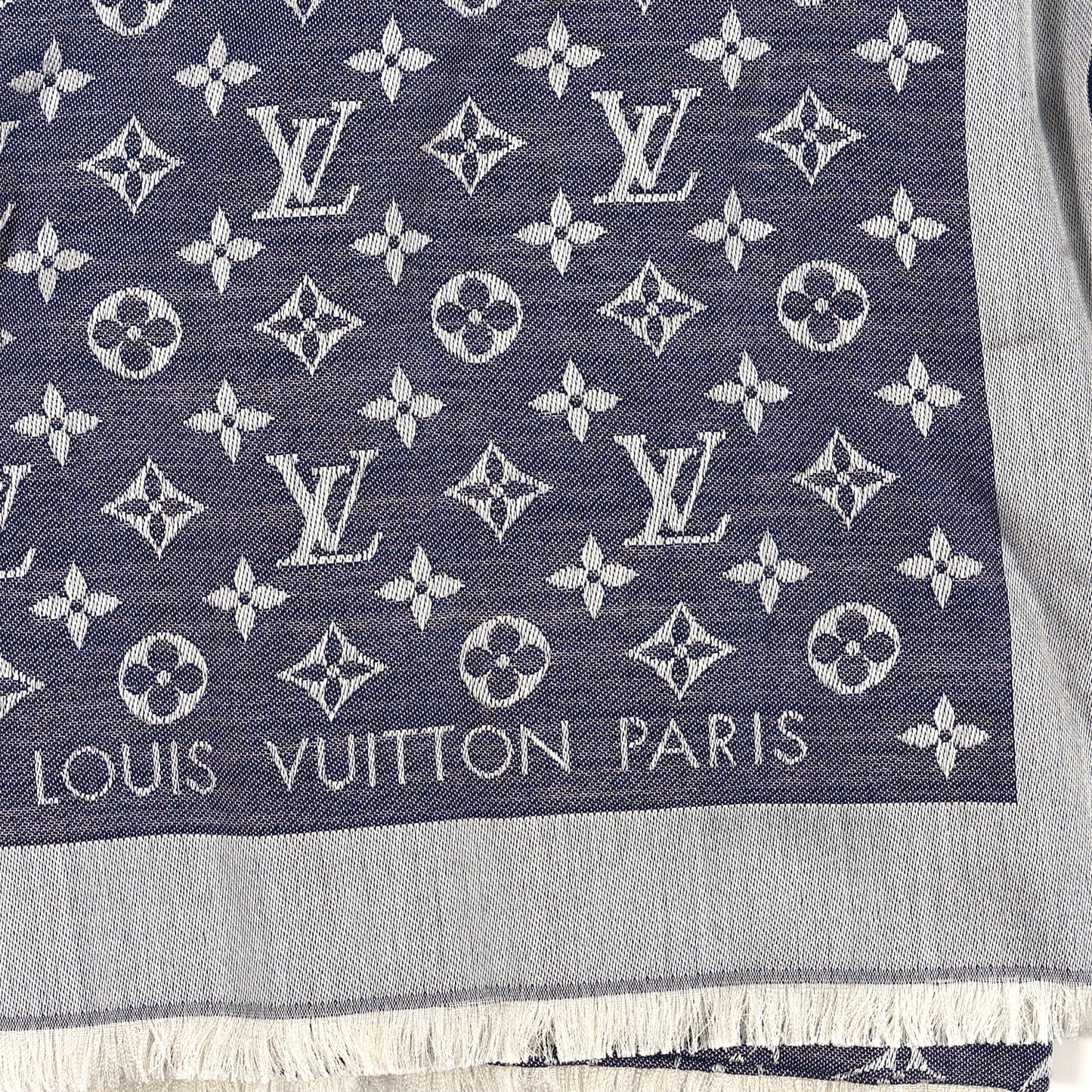 Silk Wool Monogram Denim Shawl Blue
