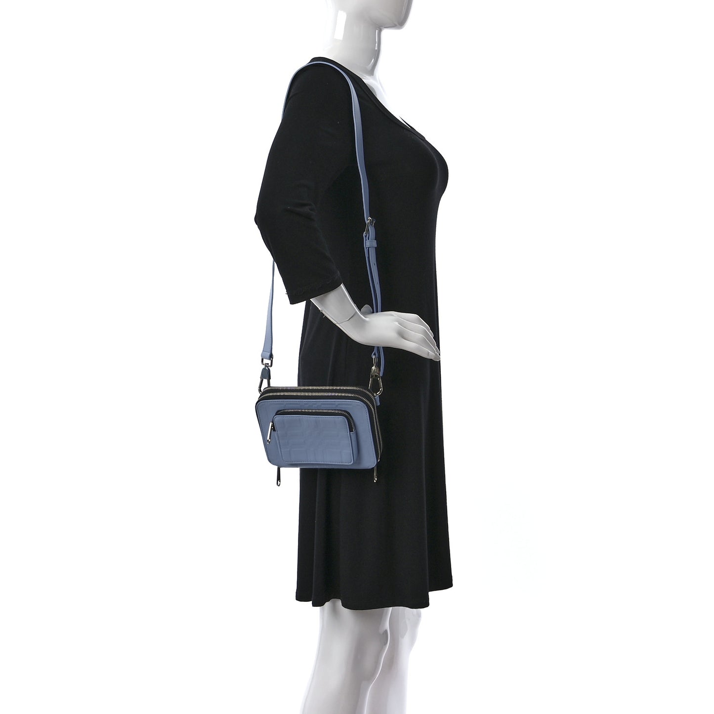 Calfskin Embossed Check Jake Crossbody Cornflower Blue
