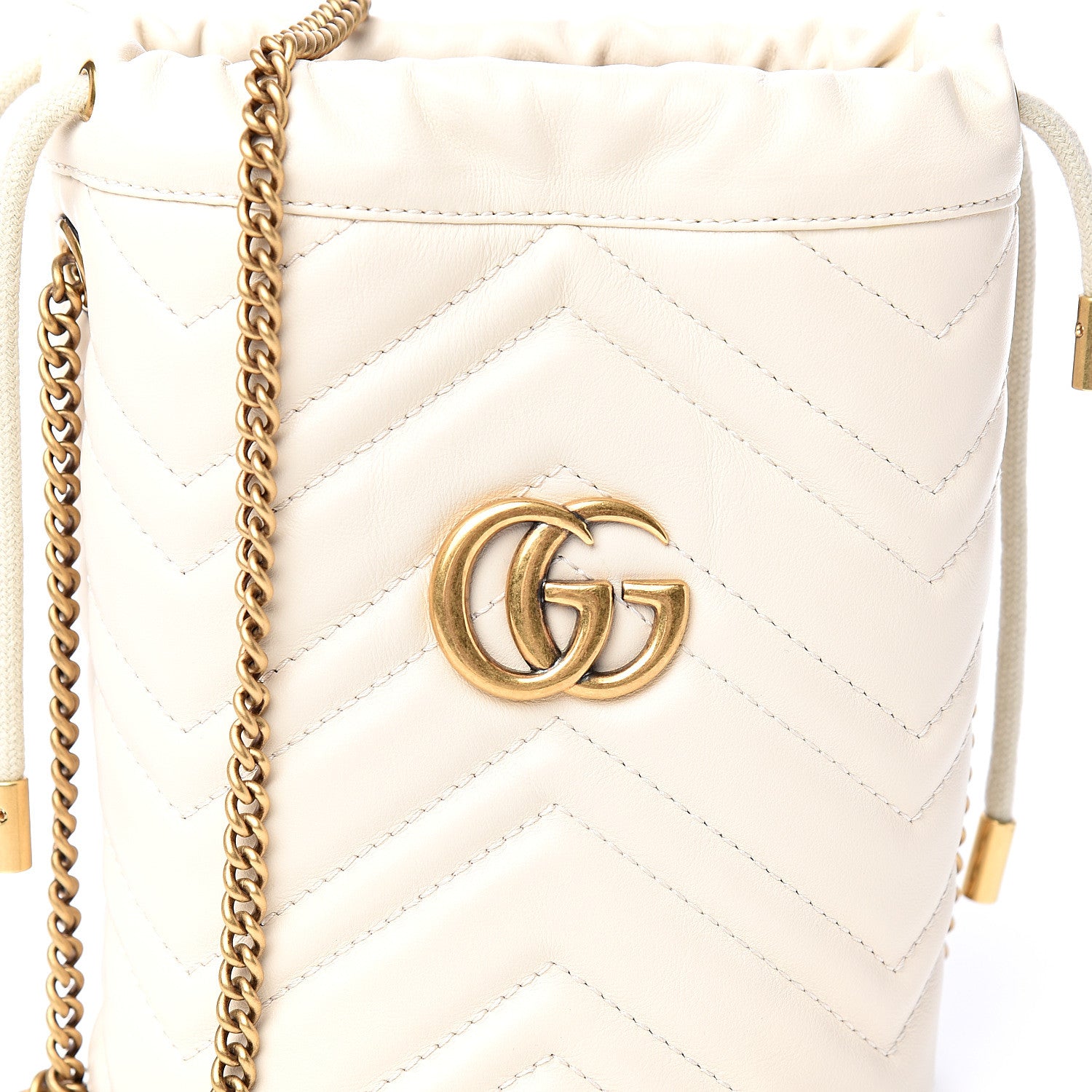 Gucci Calfskin Matelasse Mini GG Marmont 2.0 Bucket Bag White 9 of 10